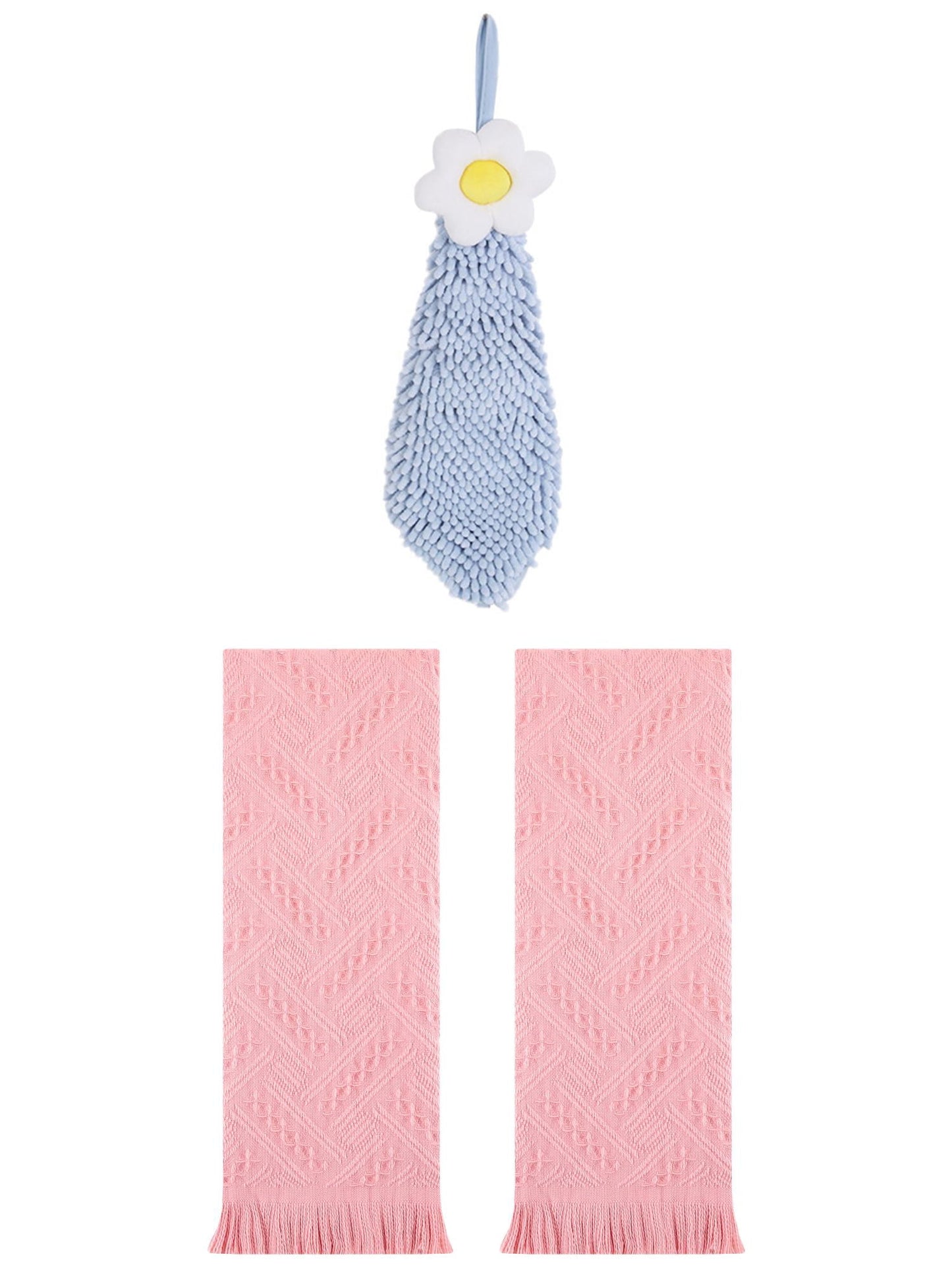 Unique Bargains 3 Pcs Soft Absorbent Towels Pink/Blue-1 13" x 29"/6" x 15"
