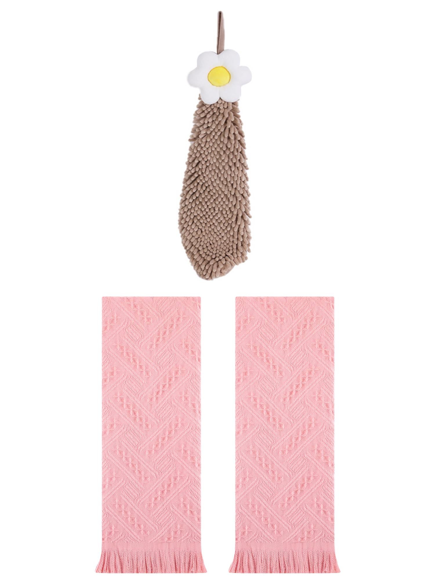 Unique Bargains 3 Pcs Soft Absorbent Towels Pink/Brown 13" x 29"/6" x 15"