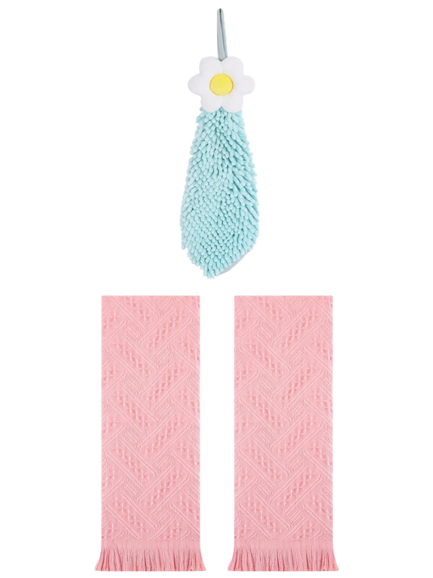Unique Bargains 3 Pcs Soft Absorbent Towels Pink/Green 13" x 29"/6" x 15"