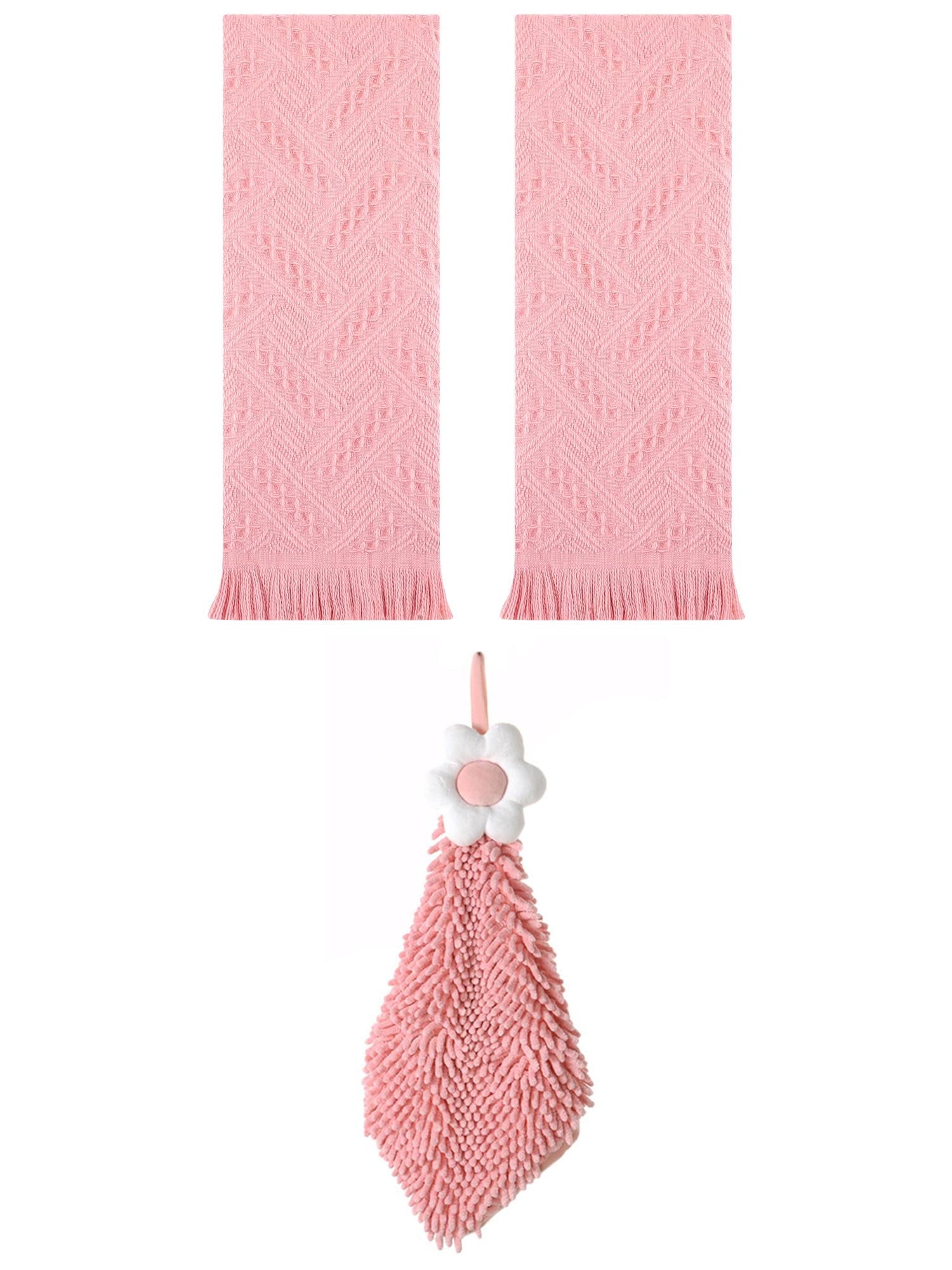 Unique Bargains 3 Pcs Soft Absorbent Towels Pink/Pink-2 13" x 29"/6" x 15"
