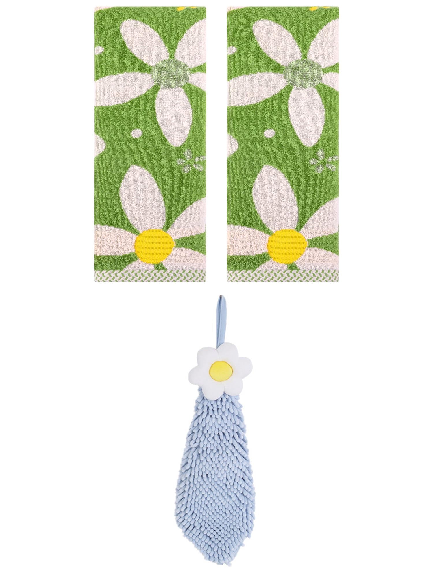 Unique Bargains 3 Pcs Soft Floral Hand Towels Green/Blue-1 13" x 29"/6" x 15"