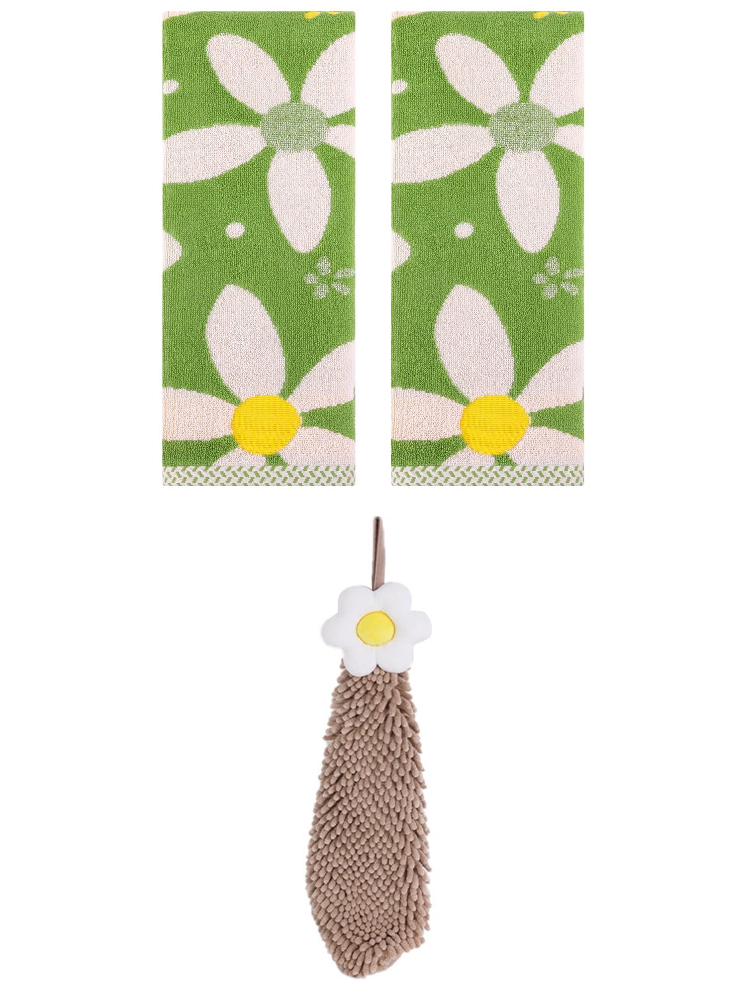 Unique Bargains 3 Pcs Soft Floral Hand Towels Green/Brown 13" x 29"/6" x 15"