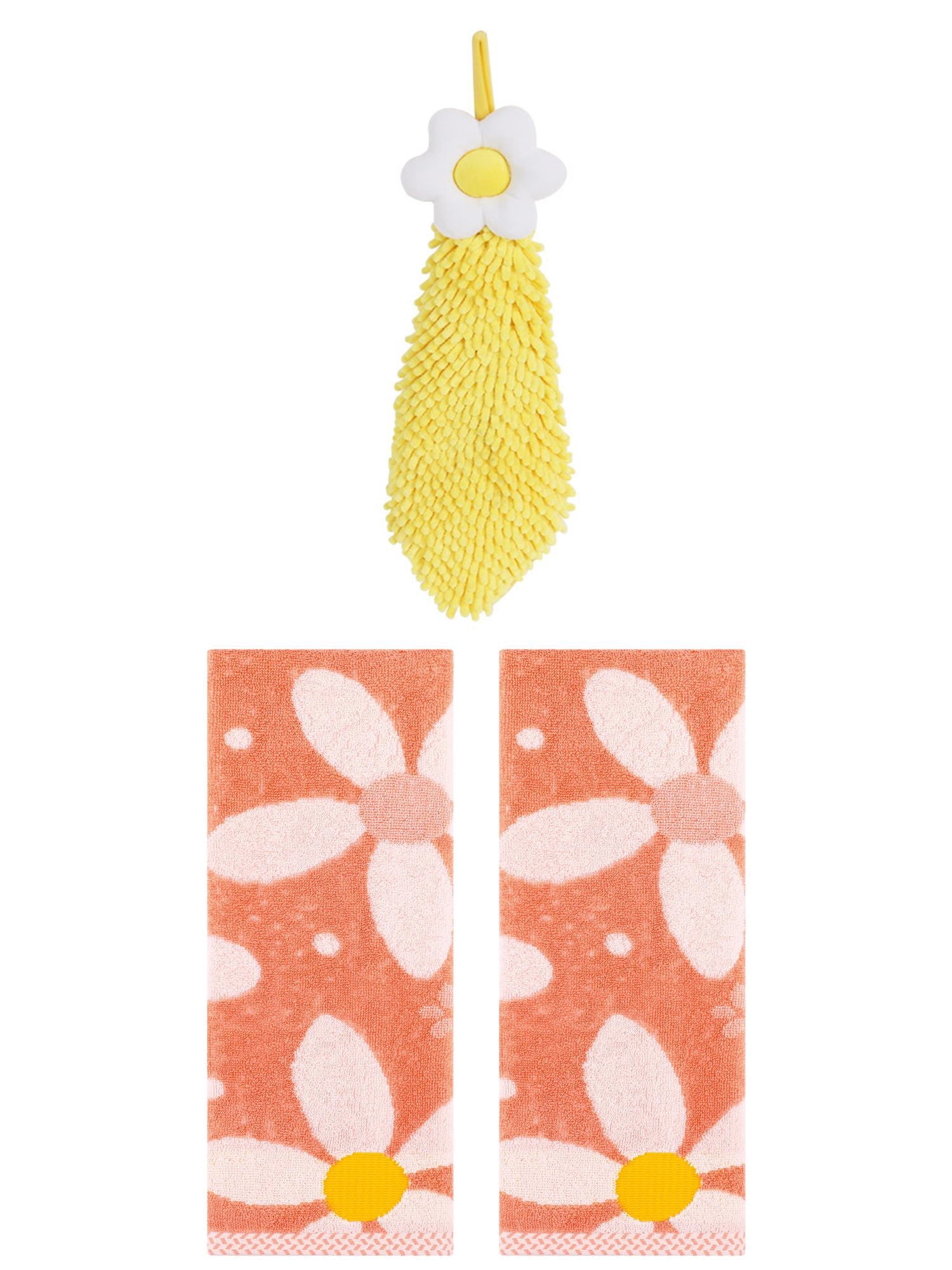 Unique Bargains 3 Pcs Soft Floral Hand Towels Orange/Yellow 13" x 29"/6" x 15"
