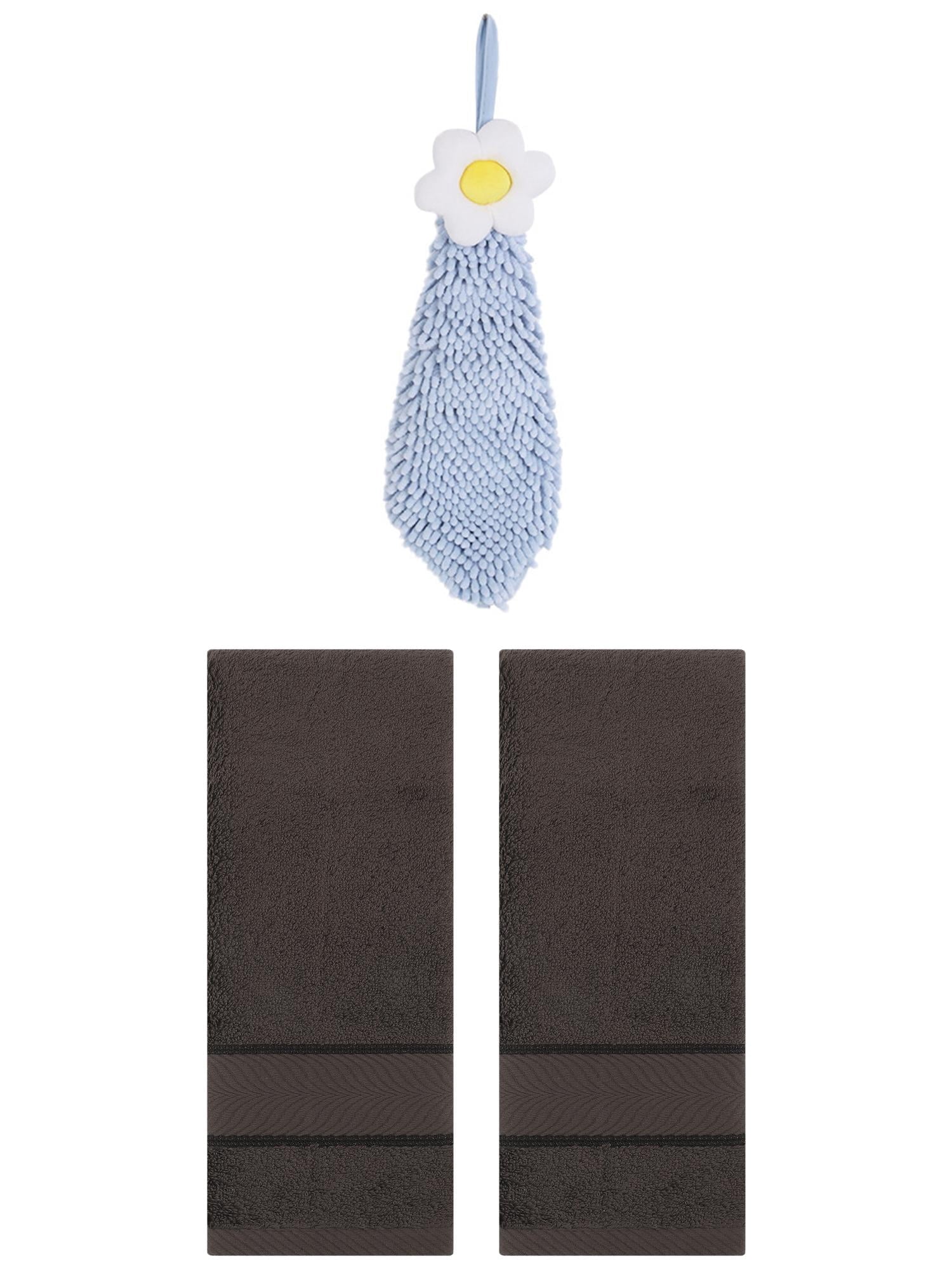 Unique Bargains 3 Pcs Soft Hand Towel Set Dark Brown/Blue-1 14" x 30"/6" x 15"