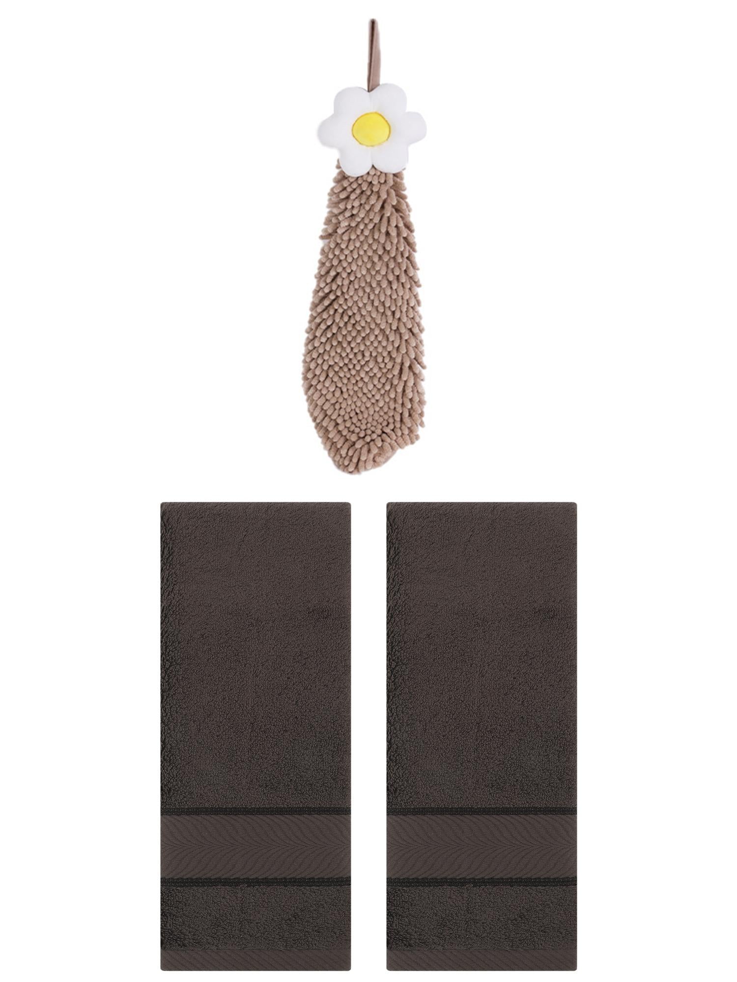 Unique Bargains 3 Pcs Soft Hand Towel Set Dark Brown/Brown 14" x 30"/6" x 15"