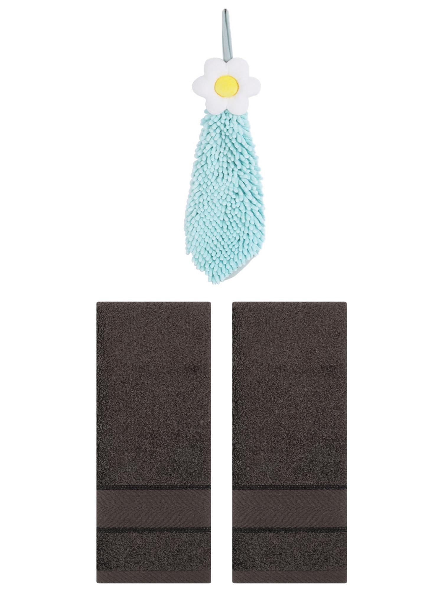 Unique Bargains 3 Pcs Soft Hand Towel Set Dark Brown/Green 14" x 30"/6" x 15"
