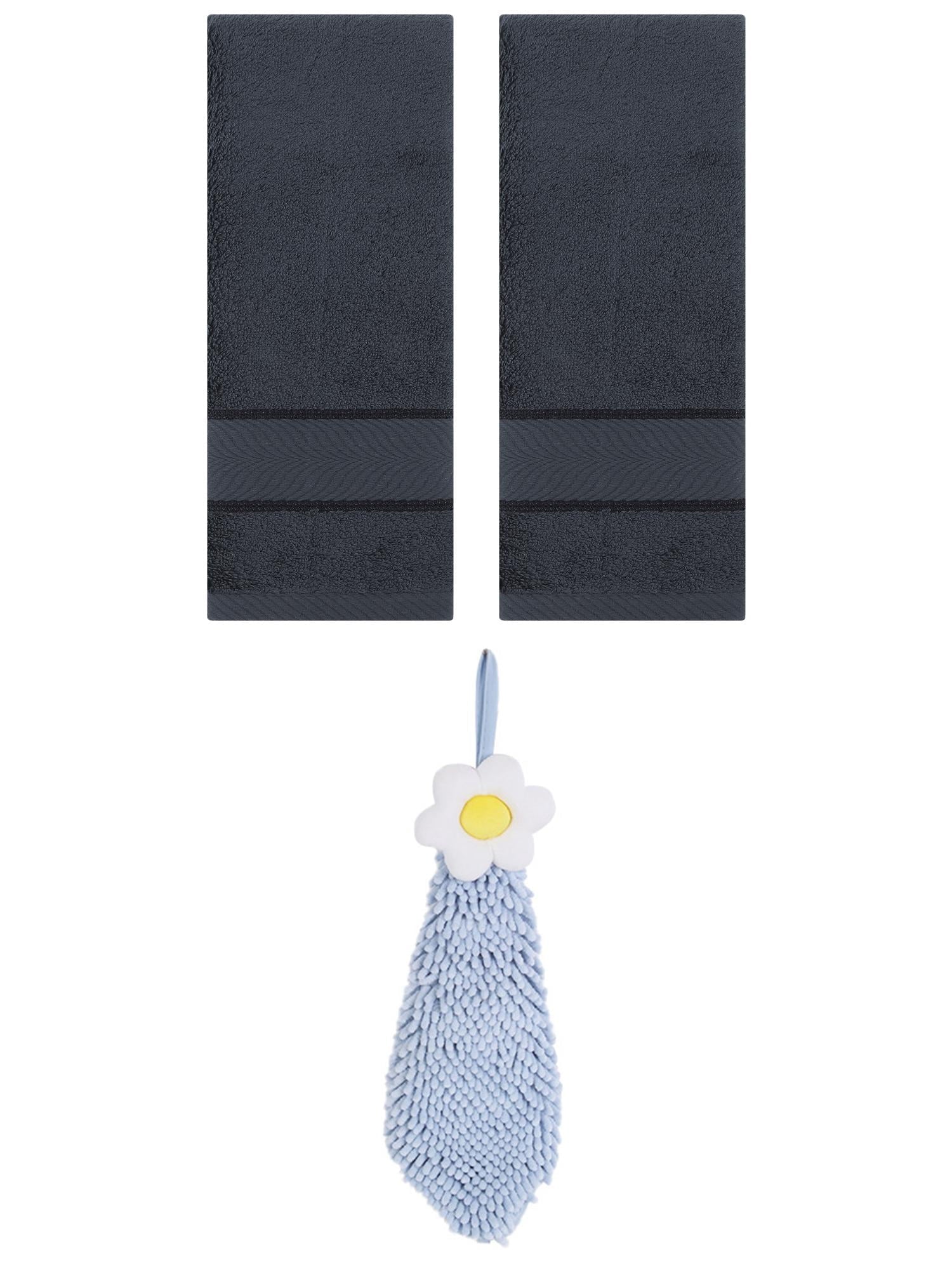 Unique Bargains 3 Pcs Soft Hand Towel Set Dark Grey/Blue-1 14" x 30"/6" x 15"