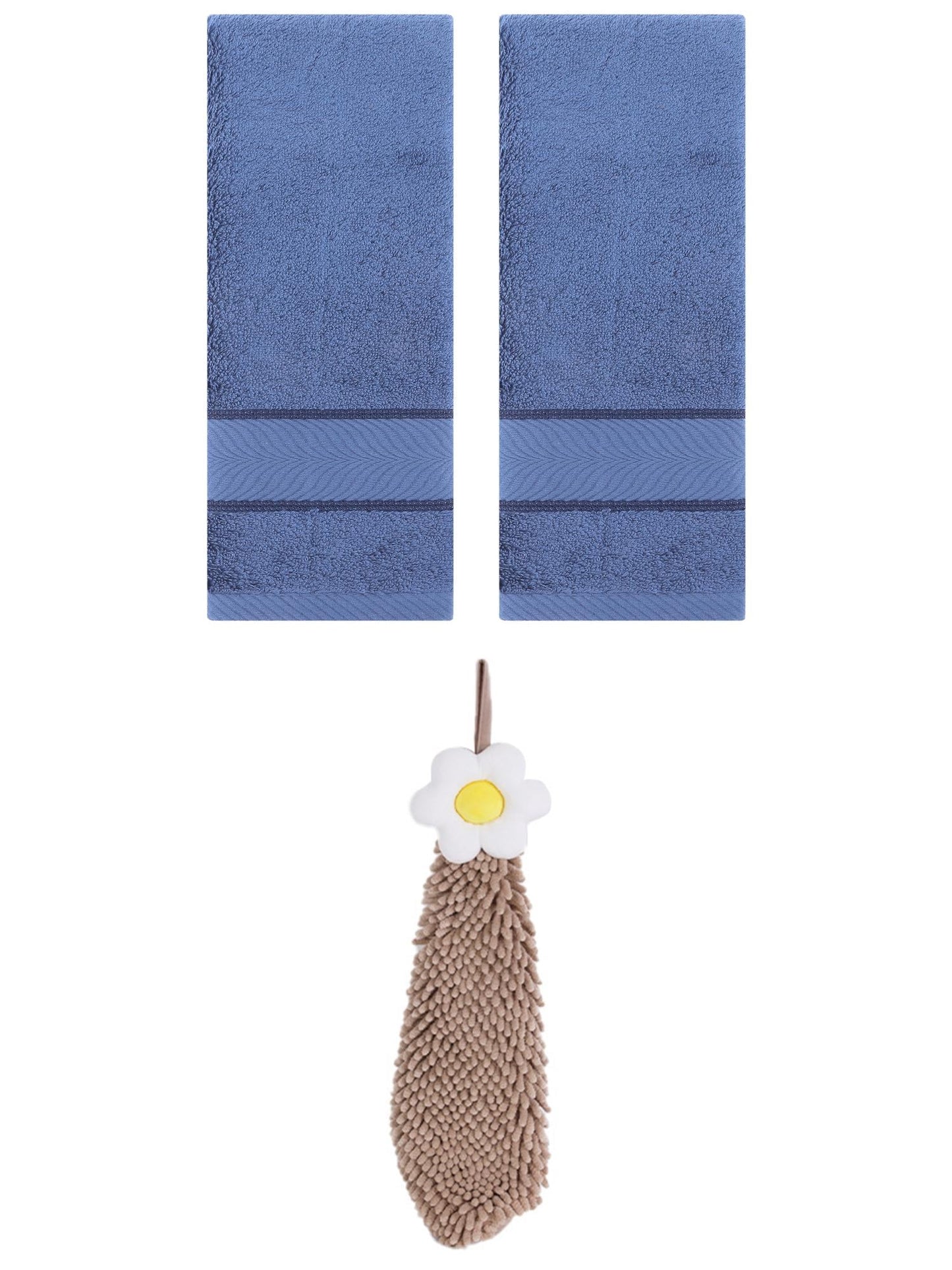 Unique Bargains 3 Pcs Soft Hand Towel Set Light Blue/Brown 14" x 30"/6" x 15"