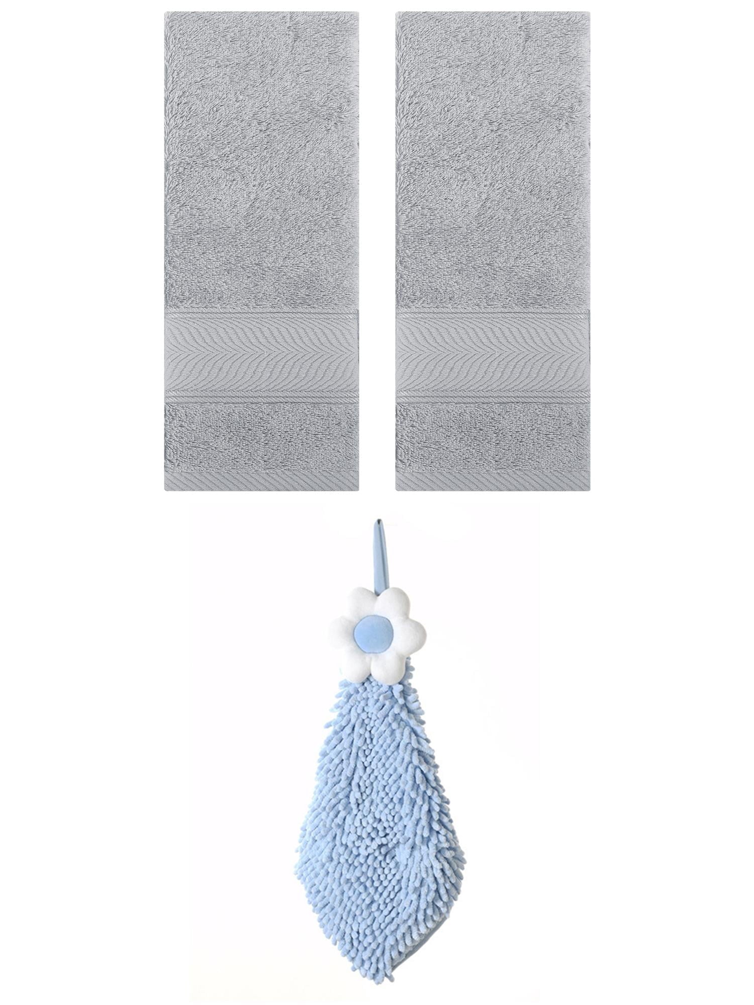 Unique Bargains 3 Pcs Soft Hand Towel Set Light Grey/Blue-2 14" x 30"/6" x 15"
