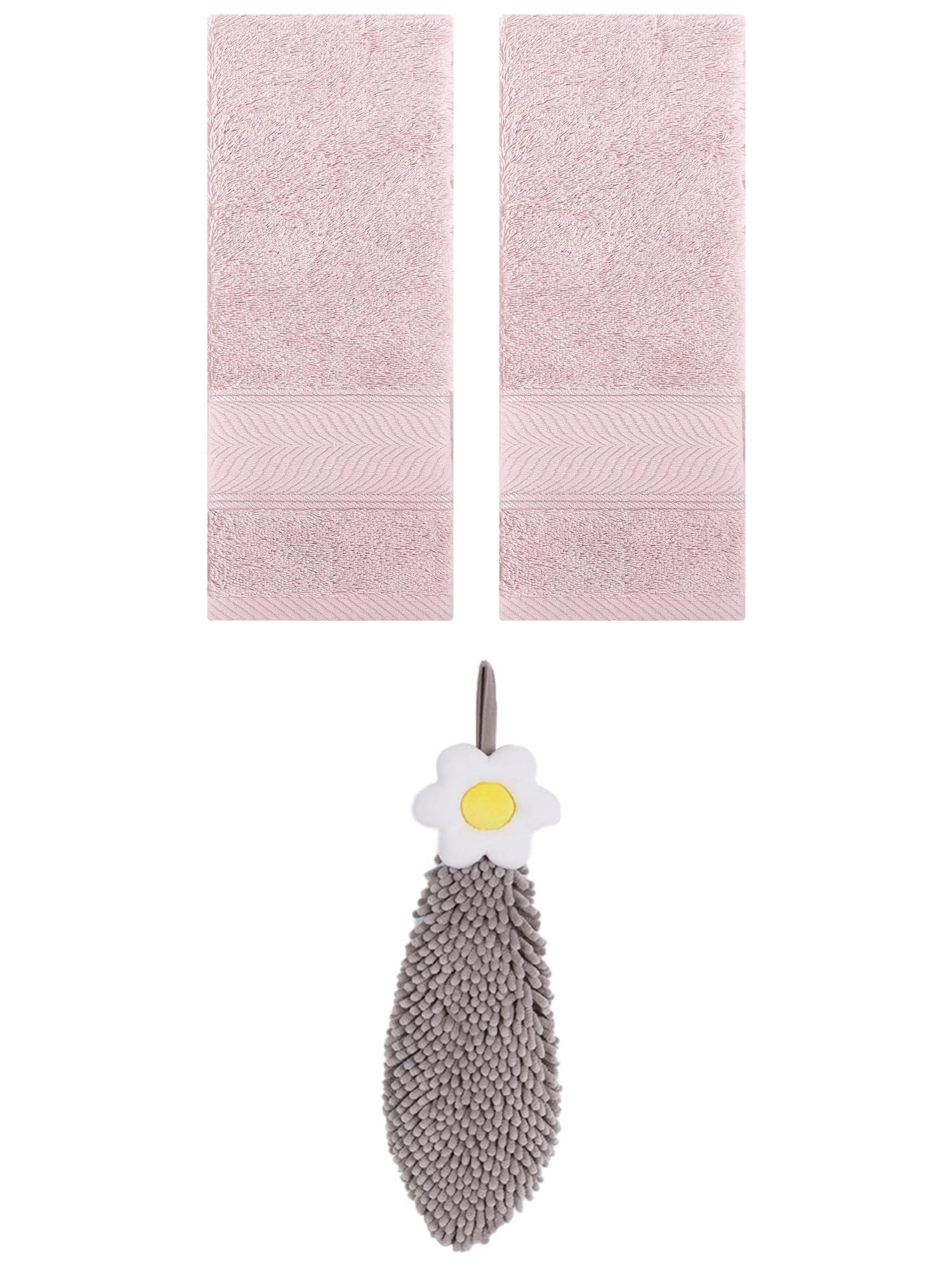 Unique Bargains 3 Pcs Soft Hand Towel Set Light Pink/Grey 14" x 30"/6" x 15"