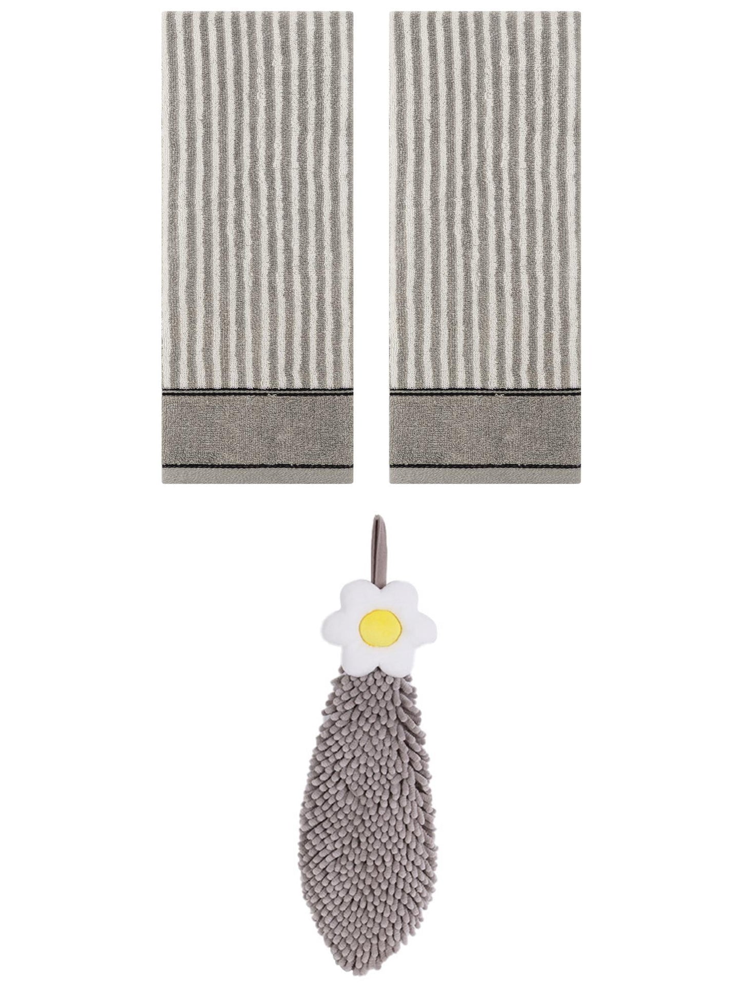 Unique Bargains 3 Pcs Soft Striped Hand Towels Grey 13" x 29"/6" x 15"