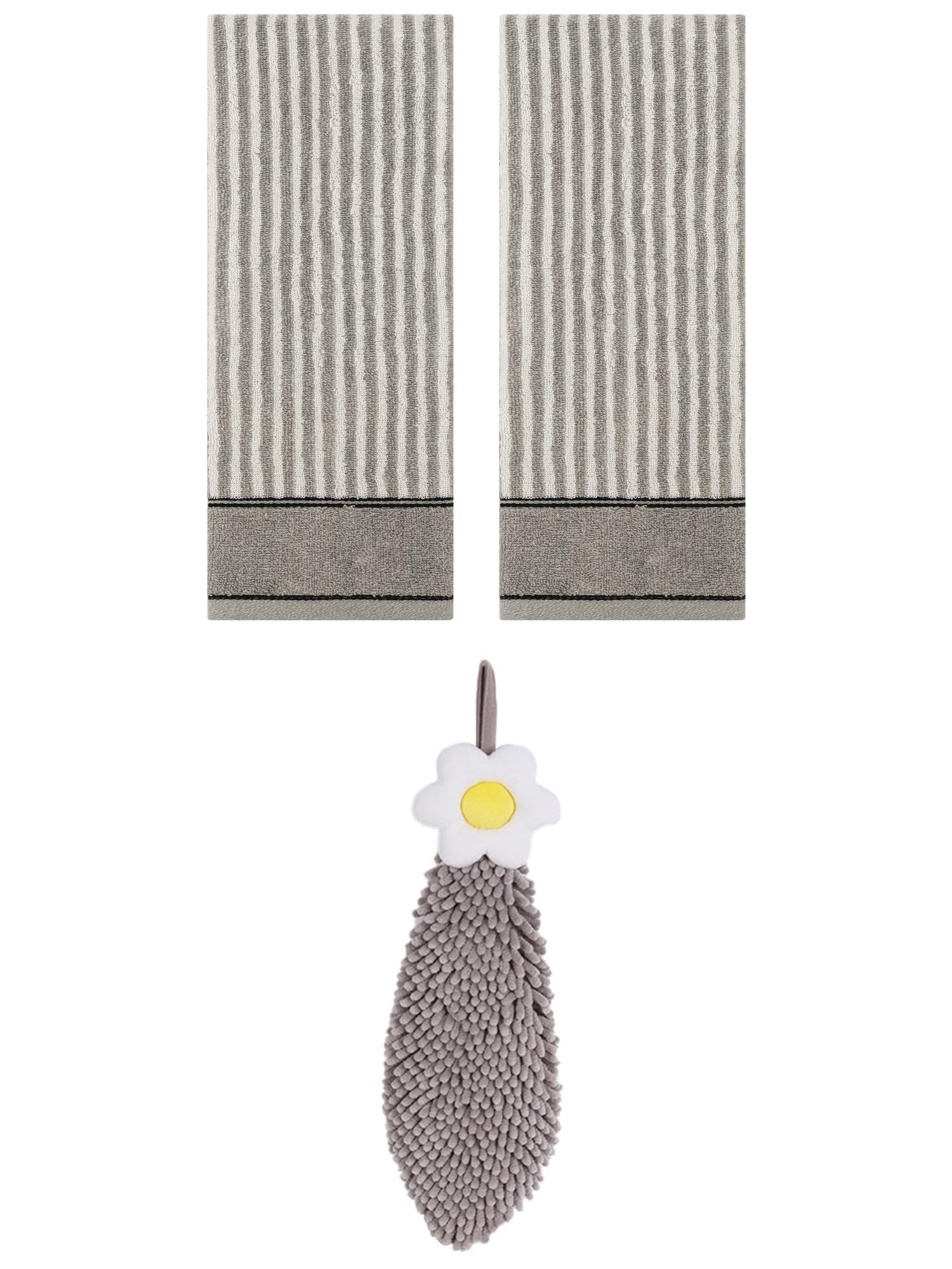 Unique Bargains 3 Pcs Soft Striped Hand Towels Grey 13" x 29"/6" x 15"
