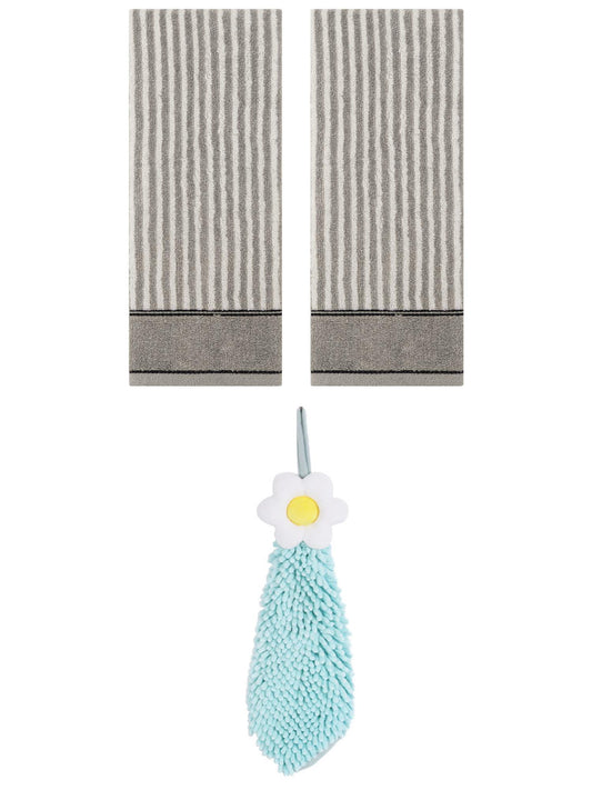 Unique Bargains 3 Pcs Soft Striped Hand Towels Grey/Pink-1 13" x 29"/6" x 15"
