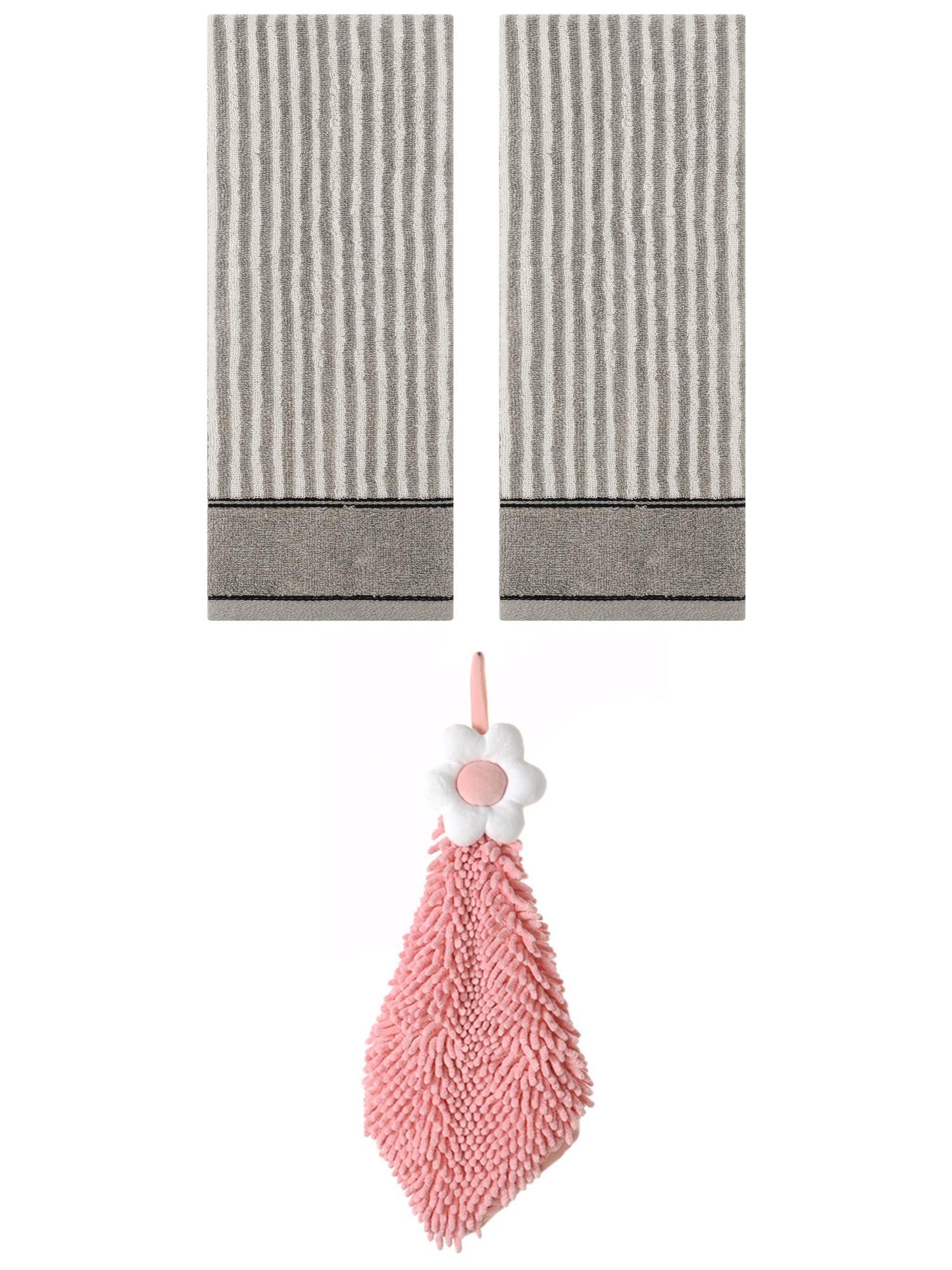 Unique Bargains 3 Pcs Soft Striped Hand Towels Grey/Pink-2 13" x 29"/6" x 15"