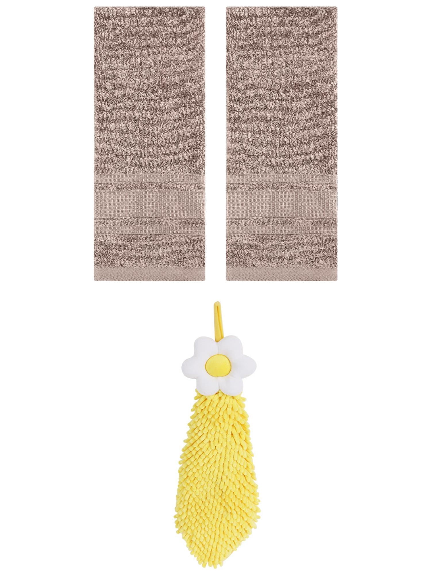 Unique Bargains 3 Pcs Solid Soft Hand Towels Brown/Yellow 13" x 29"/6" x 15"