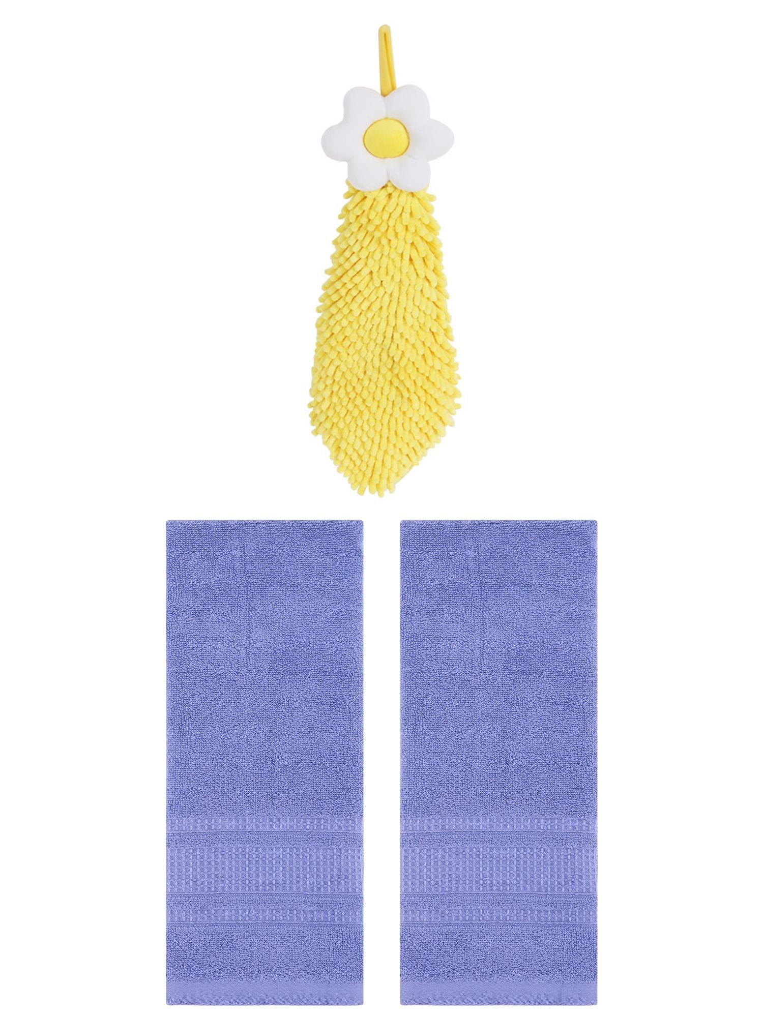 Unique Bargains 3 Pcs Solid Soft Hand Towels Dark Blue/Yellow 13" x 29"/6" x 15"
