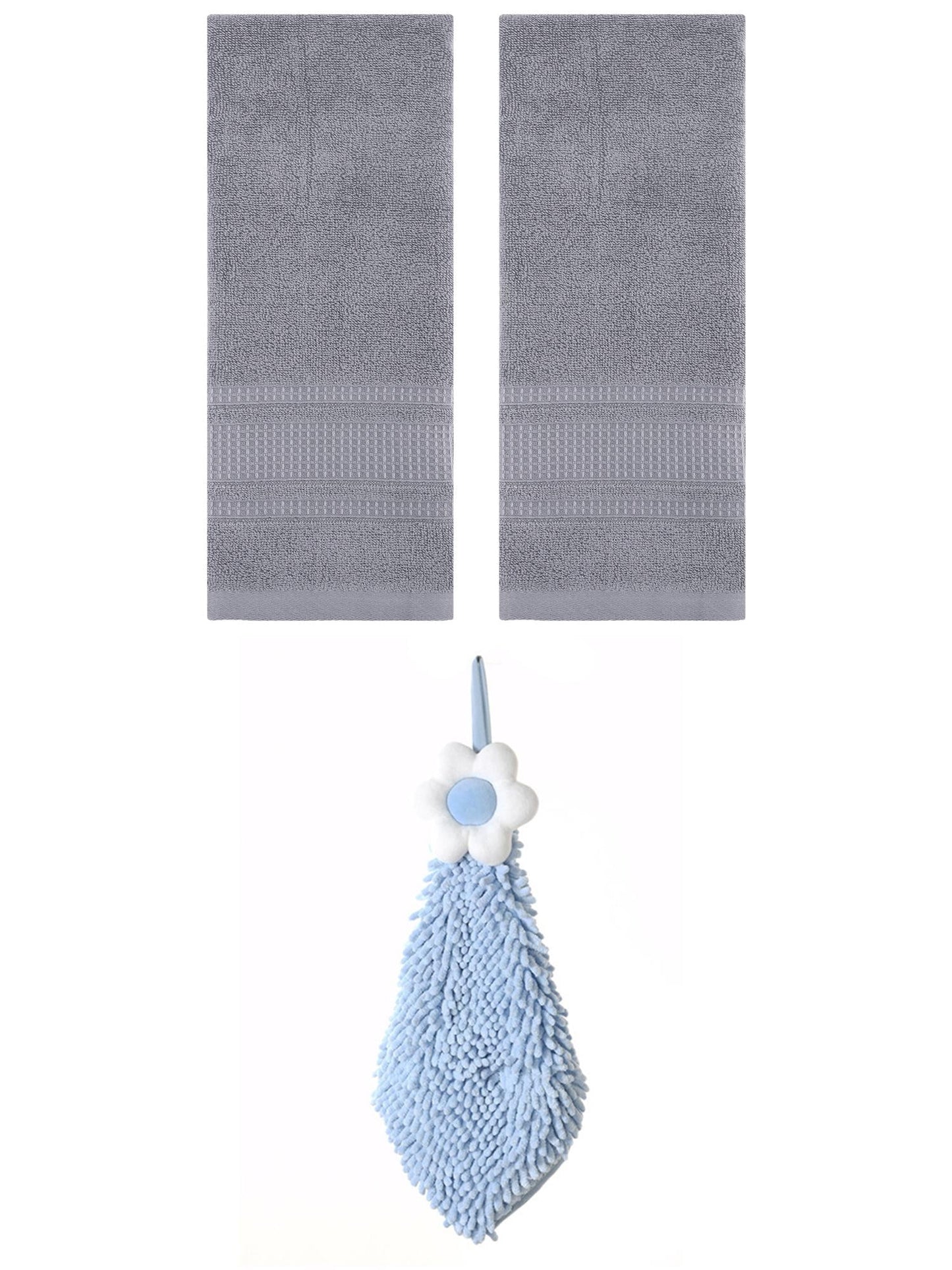 Unique Bargains 3 Pcs Solid Soft Hand Towels Grey/Blue-2 13" x 29"/6" x 15"