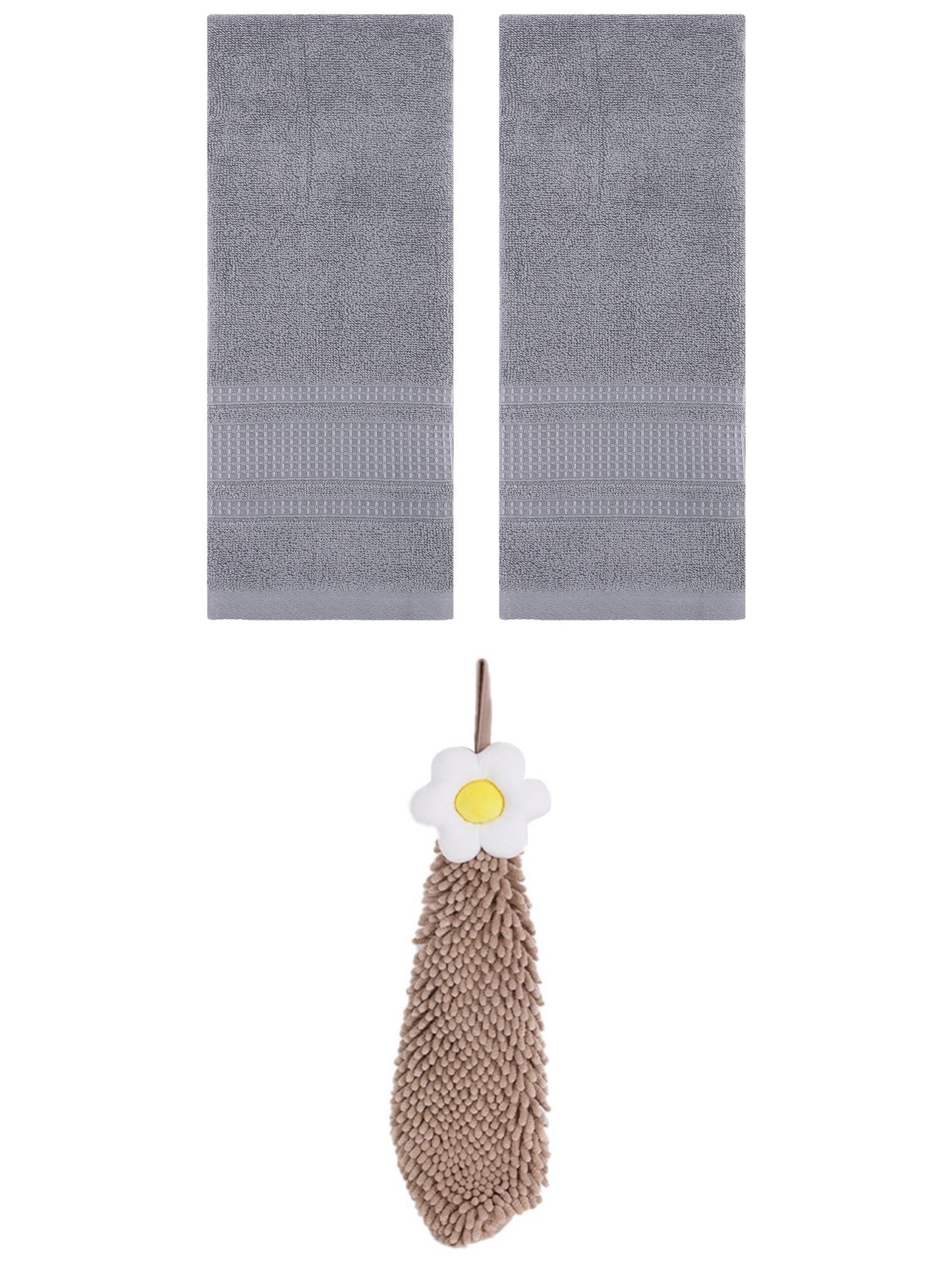 Unique Bargains 3 Pcs Solid Soft Hand Towels Grey/Brown 13" x 29"/6" x 15"