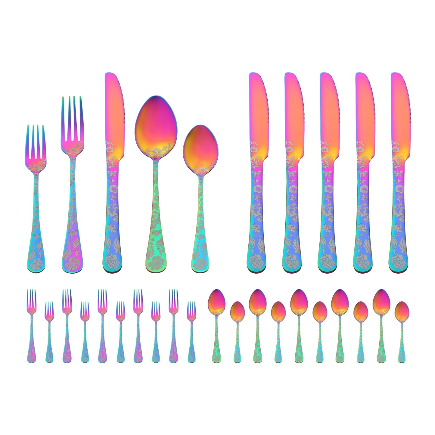 Unique Bargains 30-Pieces Floral Stainless Steel Flatware Set for 6 Colorful