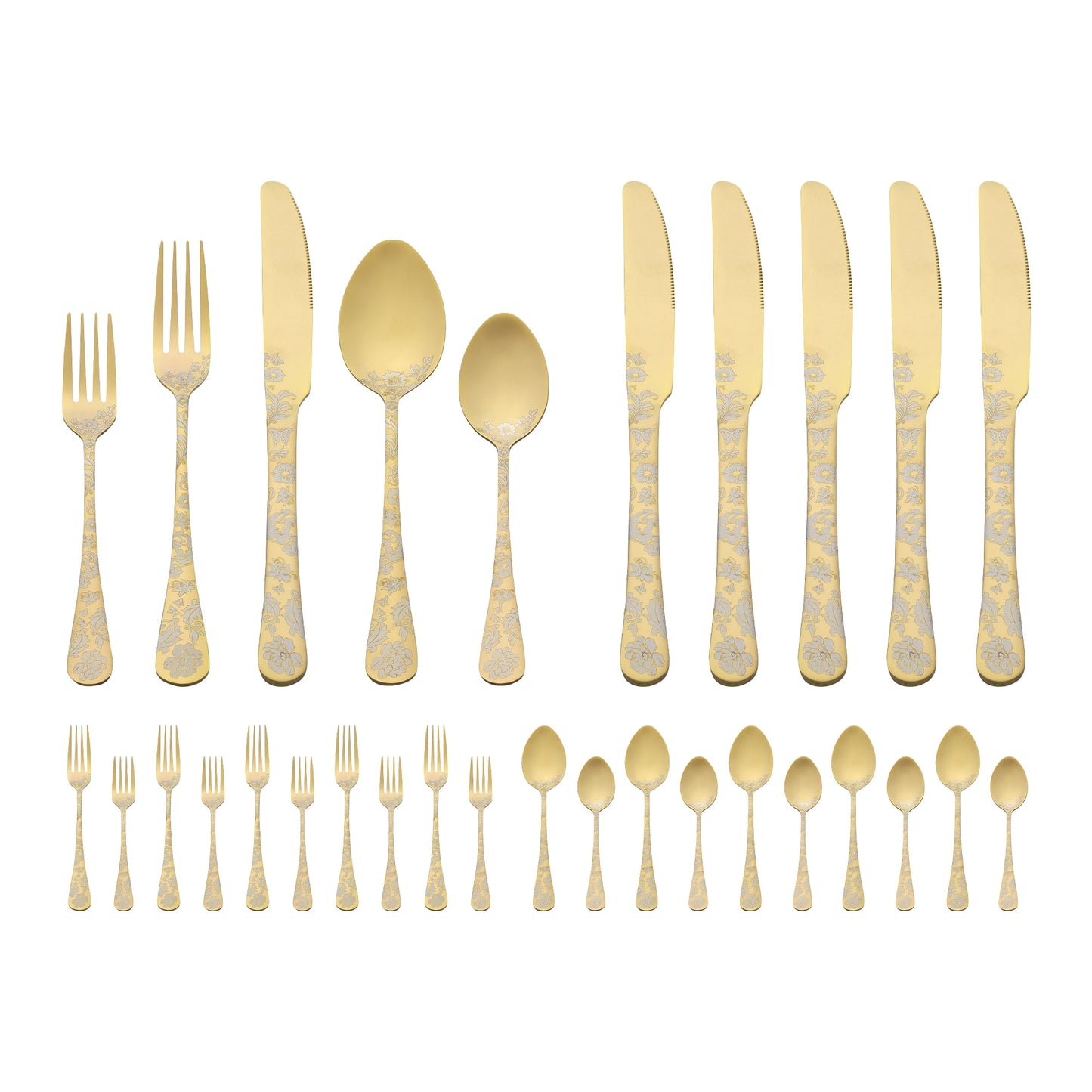Unique Bargains 30-Pieces Floral Stainless Steel Flatware Set for 6 Gold
