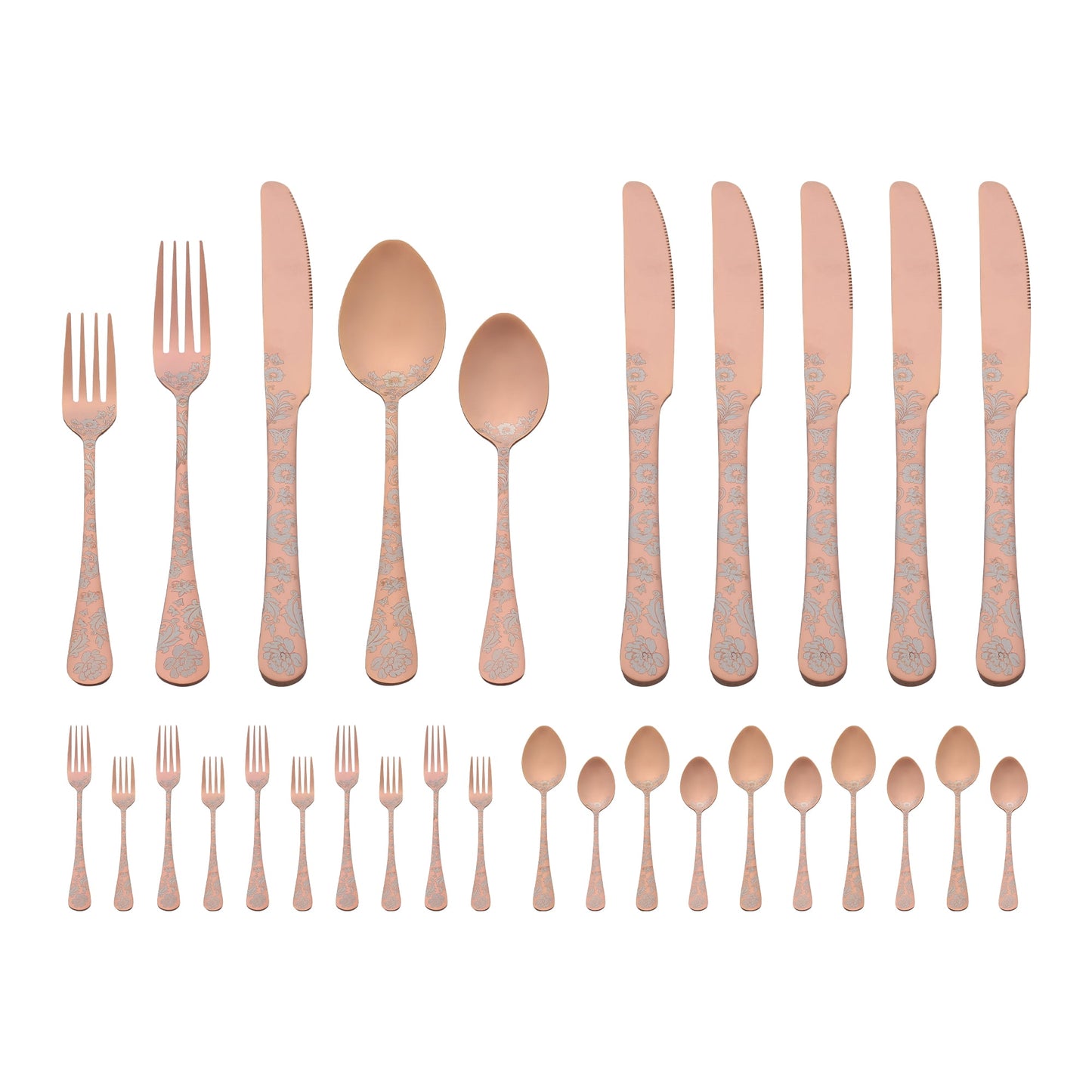 Unique Bargains 30-Pieces Floral Stainless Steel Flatware Set for 6 Rose Gold