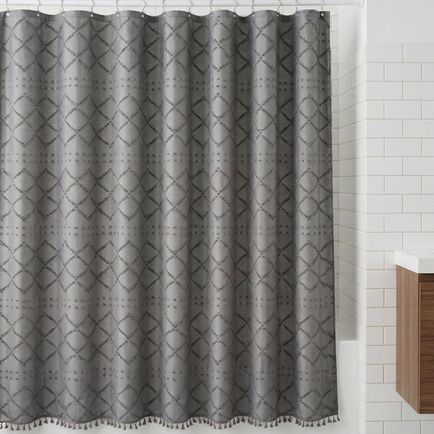 Unique Bargains 3D Geometric Texture Bath Curtain Sets with Hooks Grey 72"W x 72"L