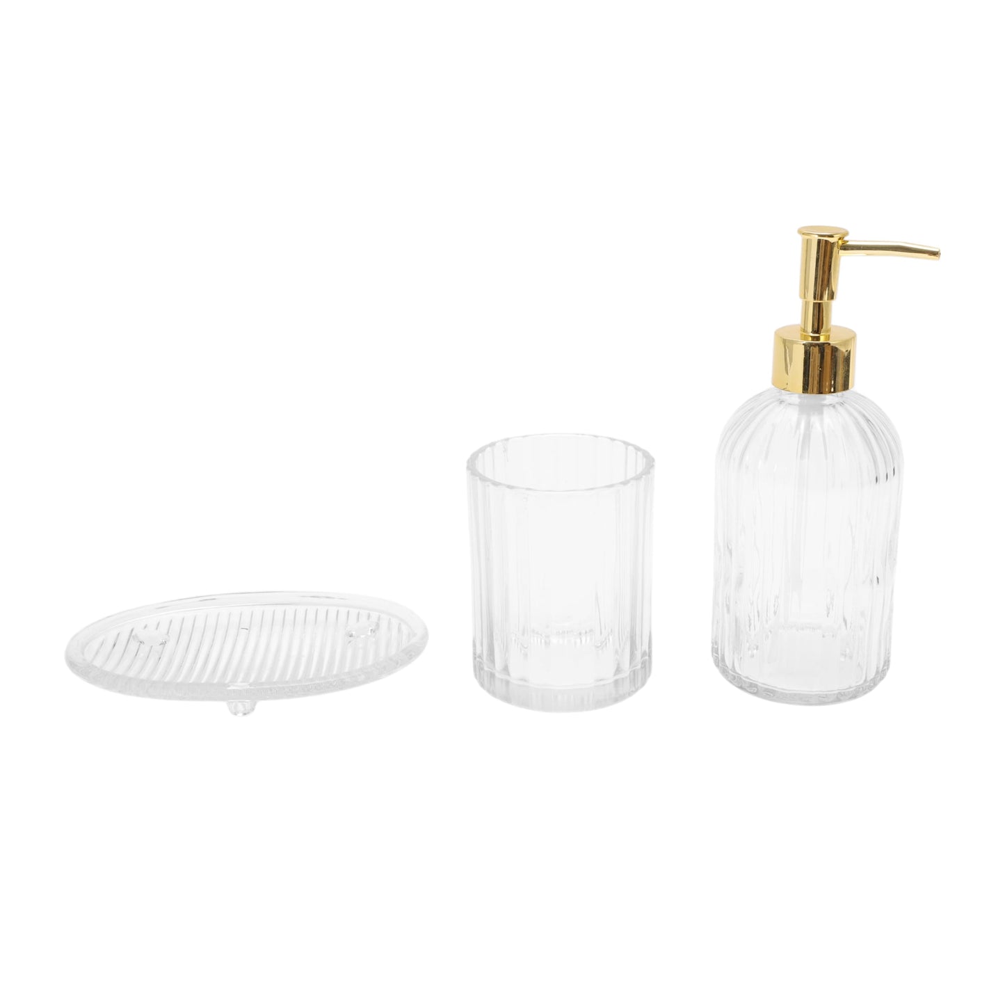 Unique Bargains 3Pcs Reusable Stripes Bathroom Accessories Set Clear