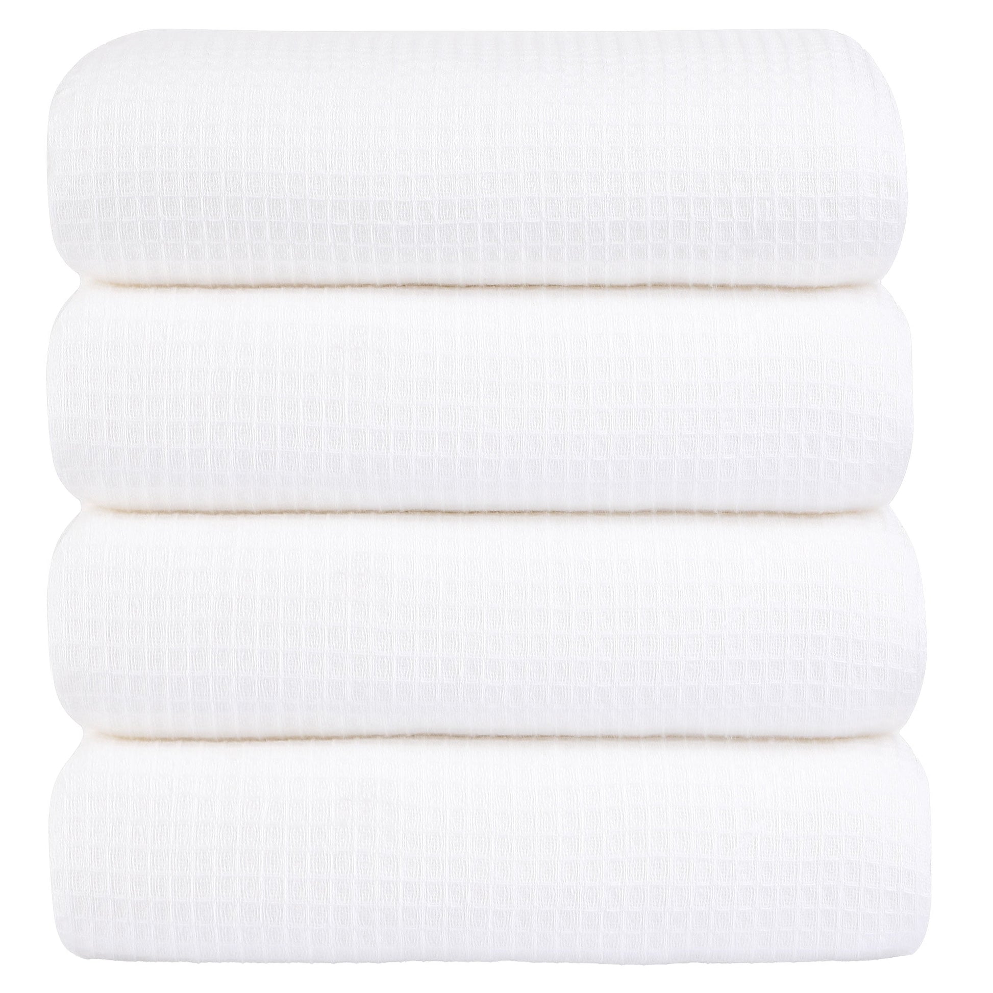 Unique Bargains 4-Pack 100% Cotton Waffle Weave Absorbent Bath Towels 27" x 55" White