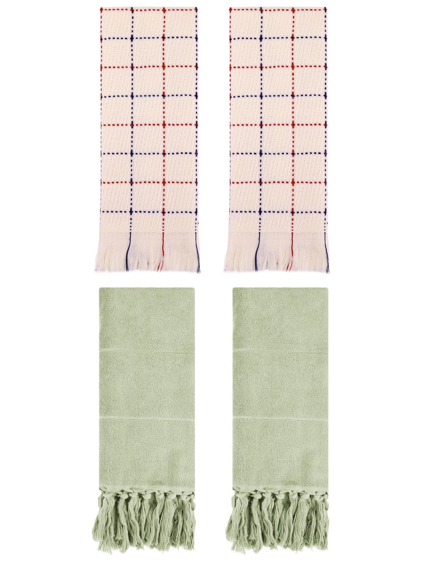 Unique Bargains 4 Pack Cotton Comfy Turkish Bath Towel Green/Beige 14"x30"/13"x29"