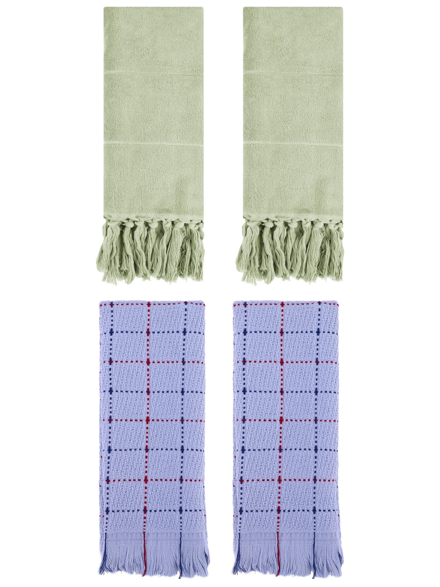 Unique Bargains 4 Pack Cotton Comfy Turkish Bath Towel Green/Blue 14"x30"/13"x29"