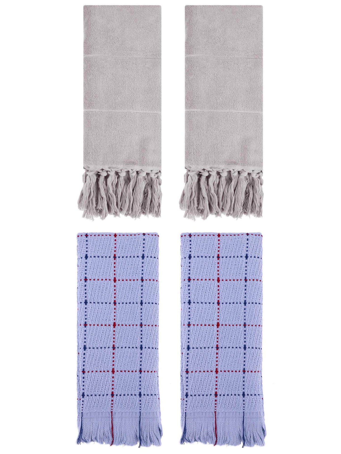 Unique Bargains 4 Pack Cotton Comfy Turkish Bath Towel Grey/Blue 14"x30"/13"x29"