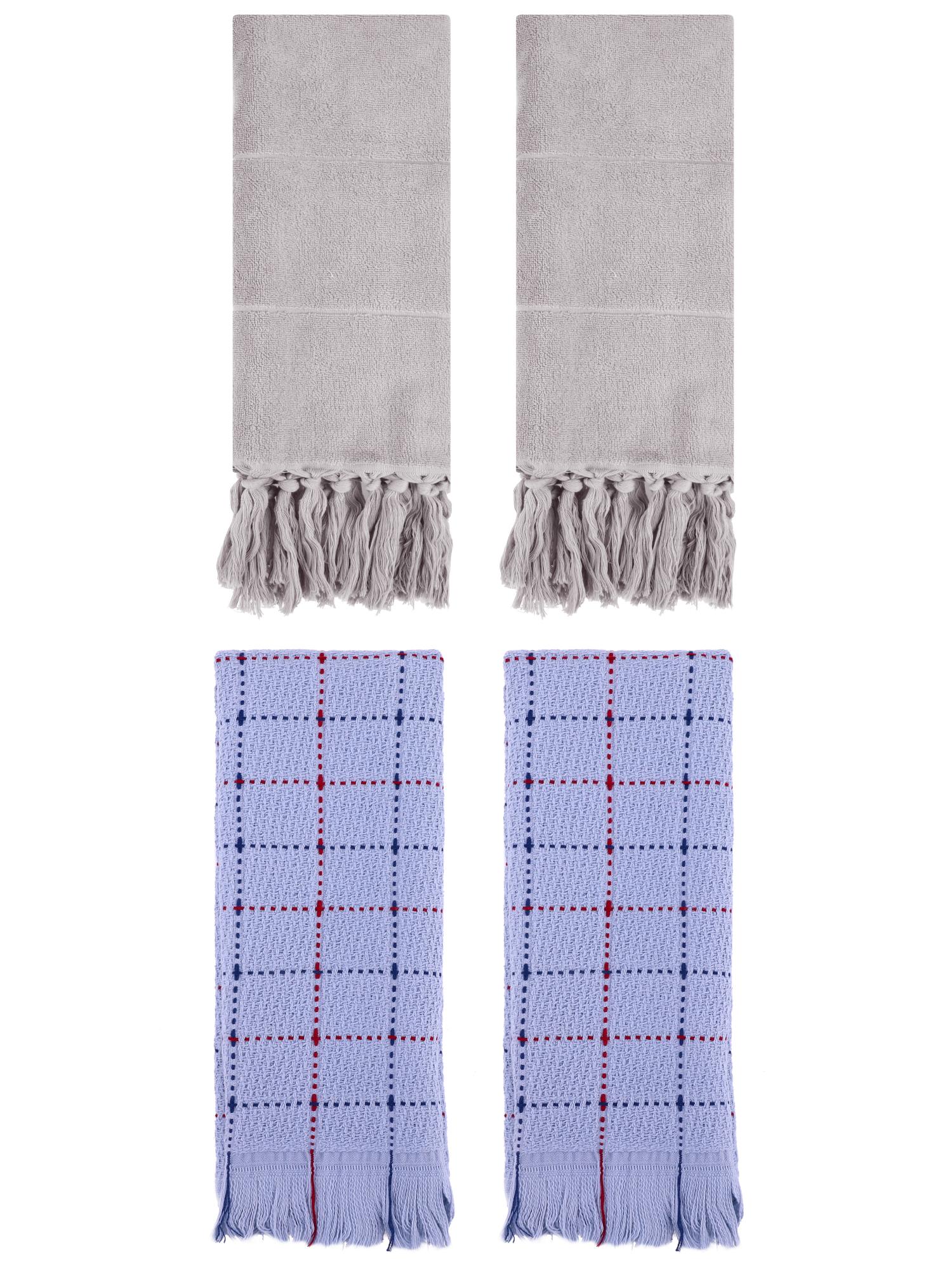 Unique Bargains 4 Pack Cotton Comfy Turkish Bath Towel Grey/Blue 14"x30"/13"x29"