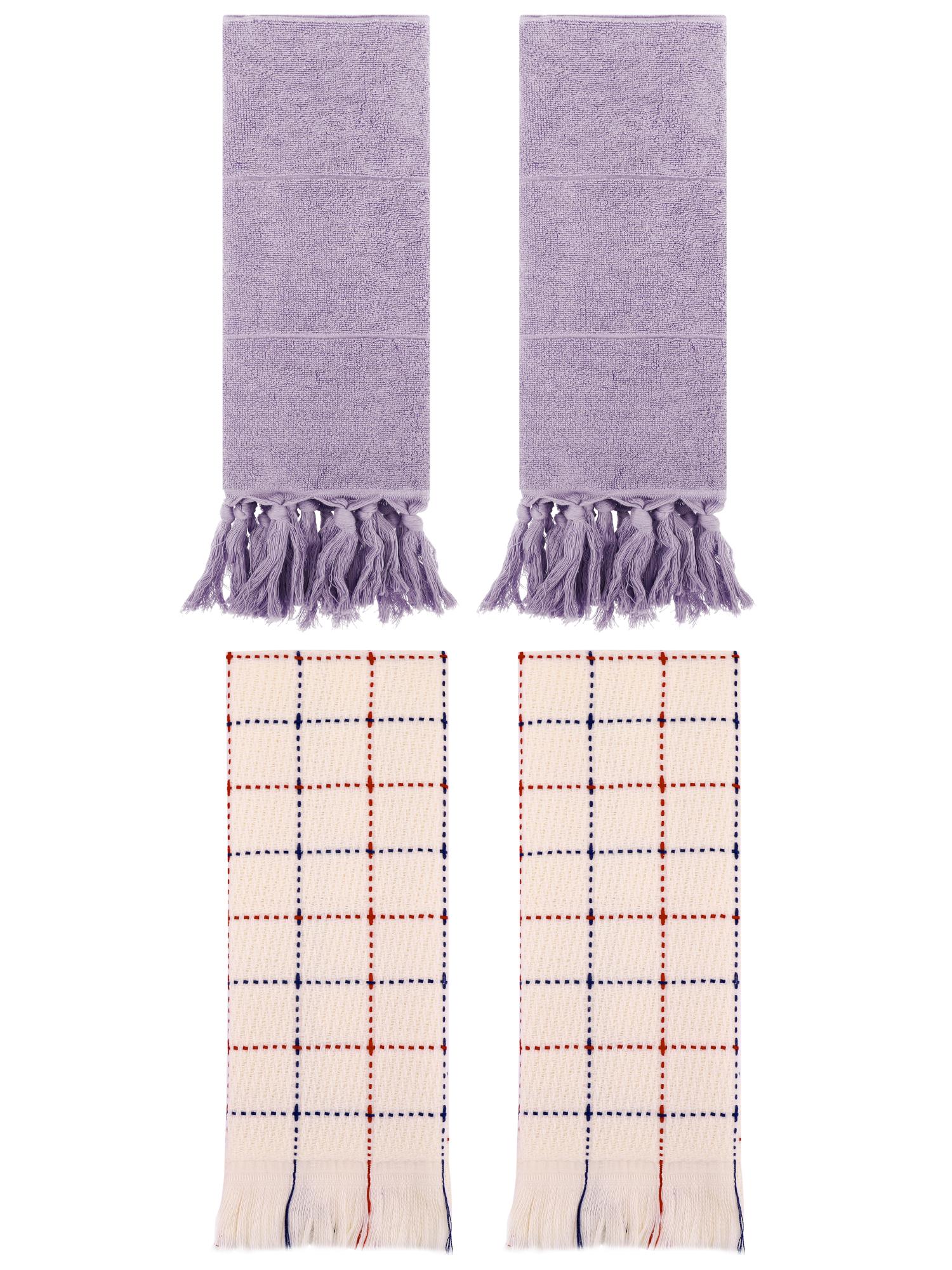 Unique Bargains 4 Pack Cotton Comfy Turkish Bath Towel Purple/Beige 14"x30"/13"x29"