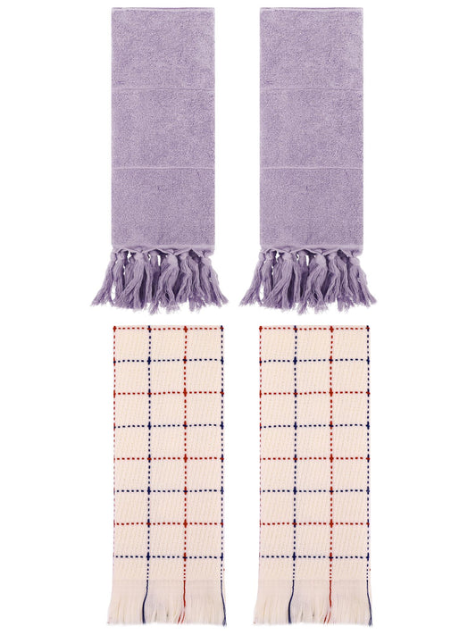 Unique Bargains 4 Pack Cotton Comfy Turkish Bath Towel Purple/Beige 14"x30"/13"x29"