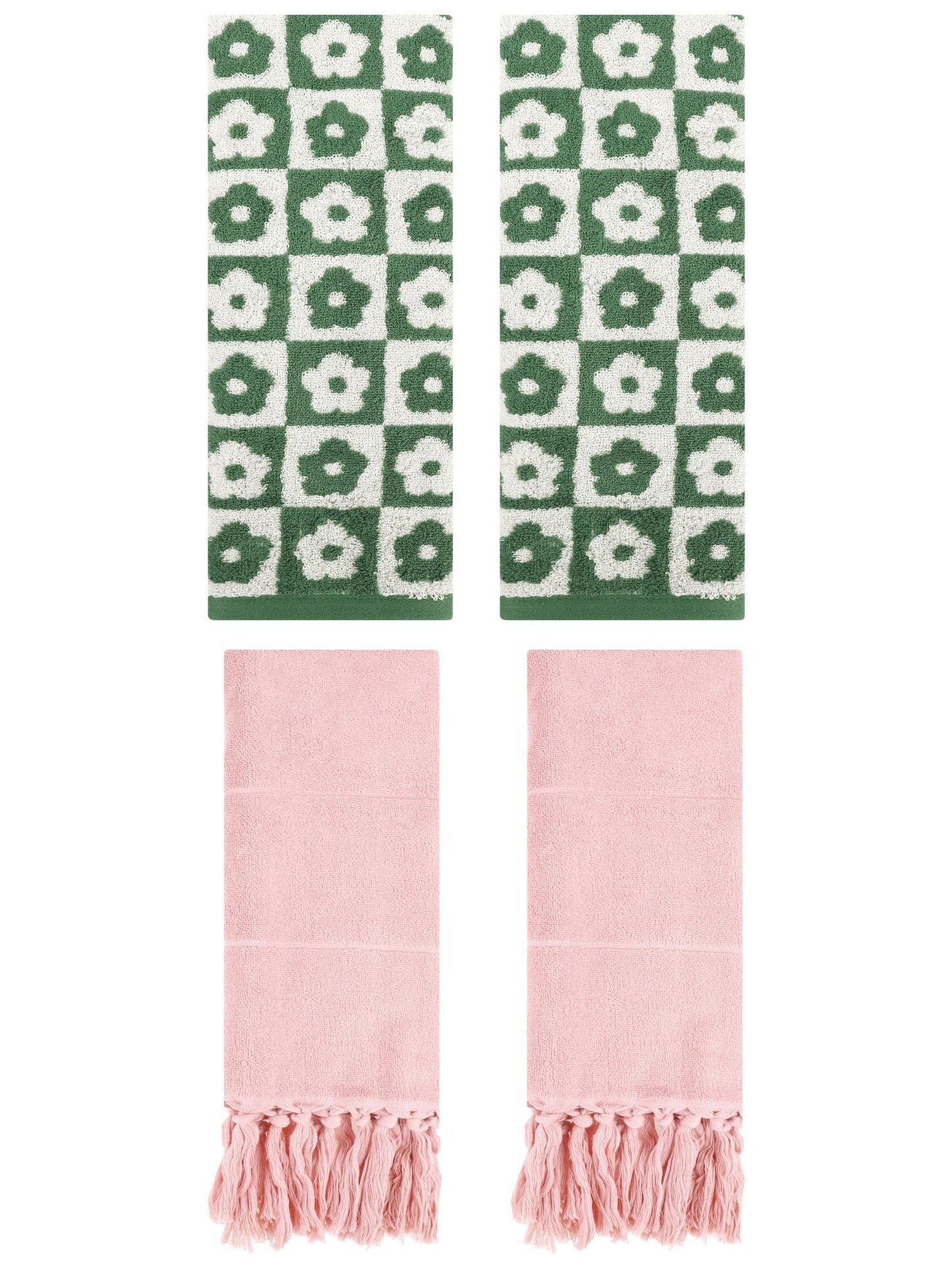 Unique Bargains 4 Pack Cotton Soft Bathroom Hand Towel 14"x30" Pink/Green
