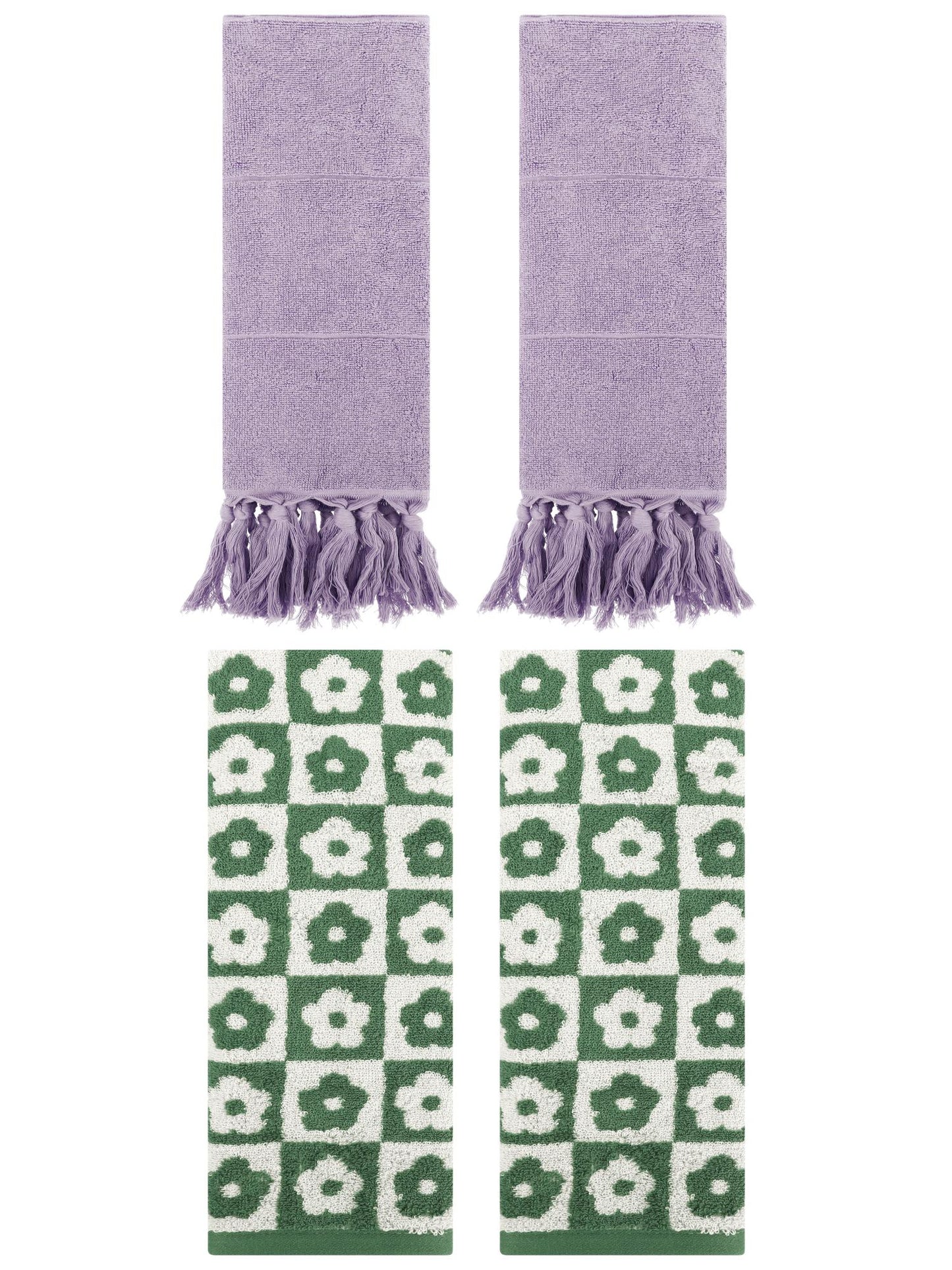 Unique Bargains 4 Pack Cotton Soft Bathroom Hand Towel 14"x30" Purple/Green