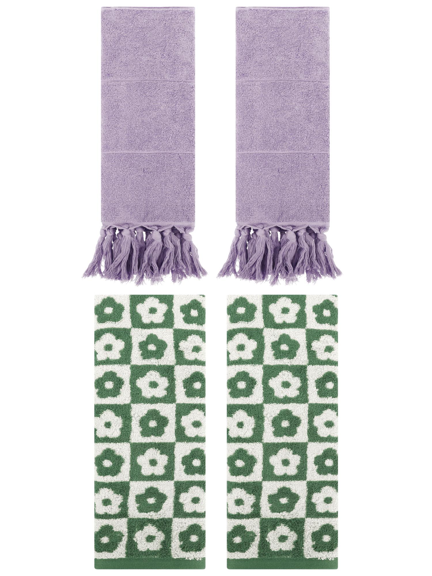 Unique Bargains 4 Pack Cotton Soft Bathroom Hand Towel 14"x30" Purple/Green