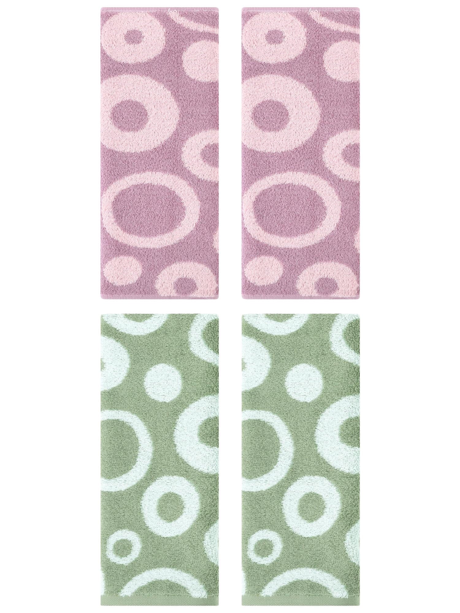 Unique Bargains 4 Pack Cute Round Geometric Pattern Hand Towel Cotton Towel Green/Purple