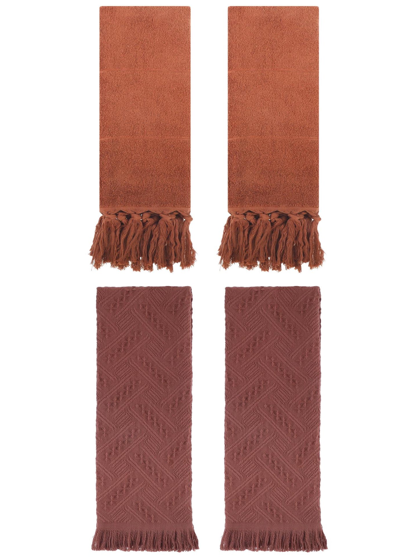 Unique Bargains 4 Pack Elegant Boho Turkish Hand Towels Brown 14"x30"/13"x29"