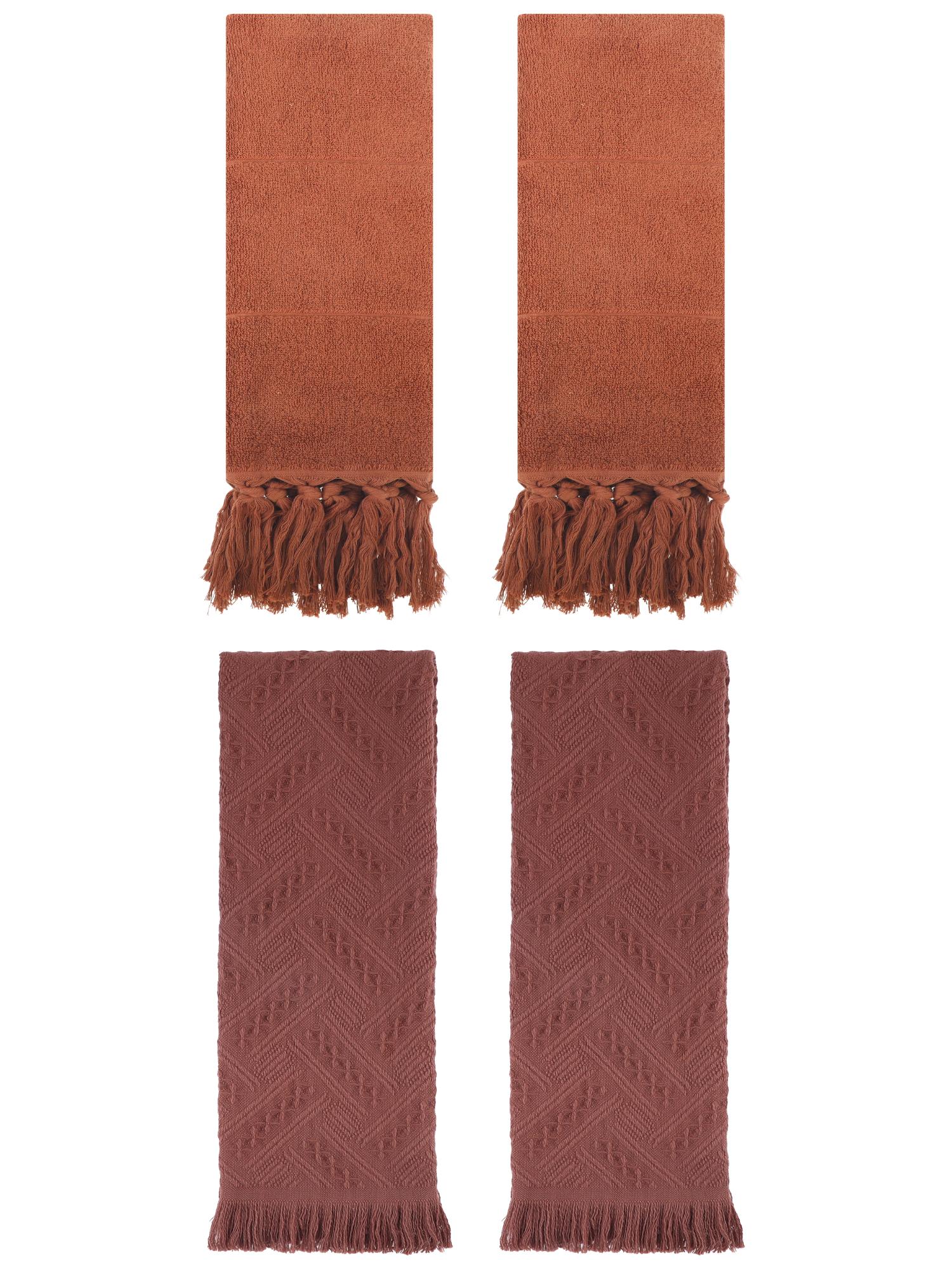 Unique Bargains 4 Pack Elegant Boho Turkish Hand Towels Brown 14"x30"/13"x29"