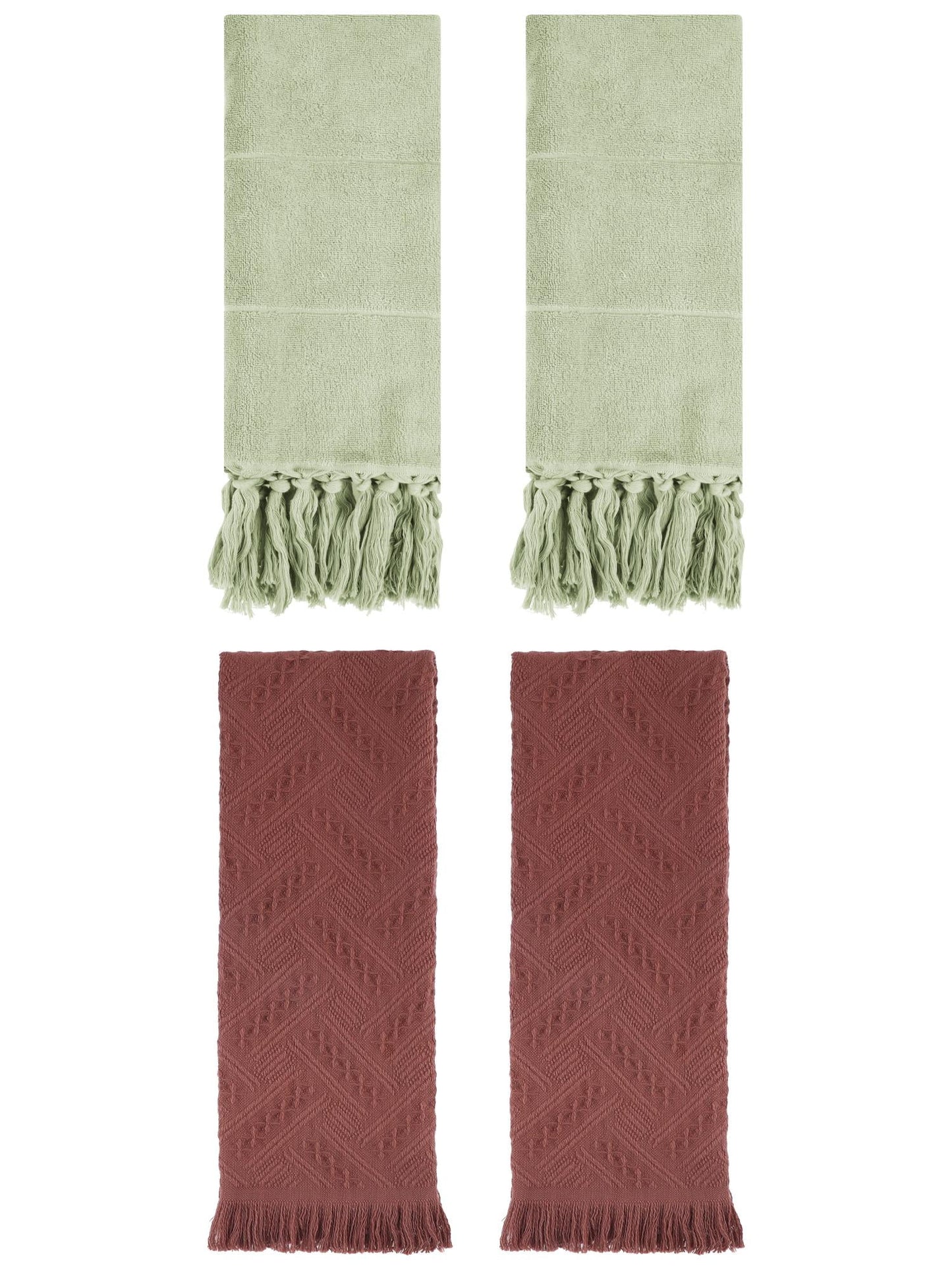 Unique Bargains 4 Pack Elegant Boho Turkish Hand Towels Green/Brown 14"x30"/13"x29"