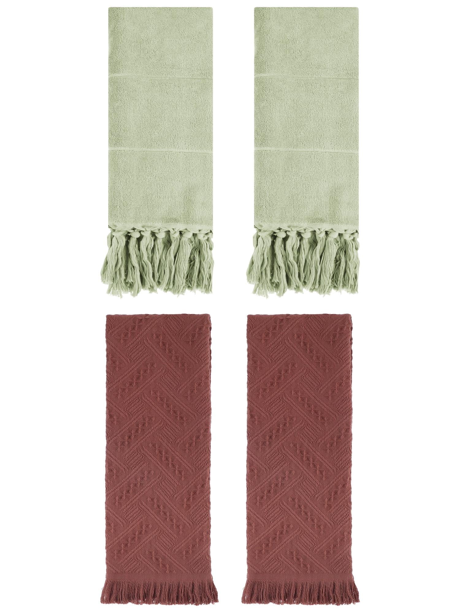 Unique Bargains 4 Pack Elegant Boho Turkish Hand Towels Green/Brown 14"x30"/13"x29"