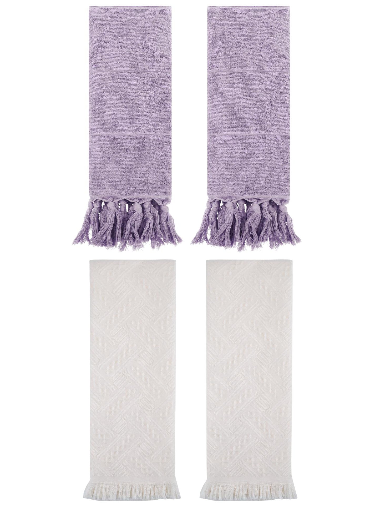 Unique Bargains 4 Pack Elegant Boho Turkish Hand Towels Purple/Beige 14"x30"/13"x29"