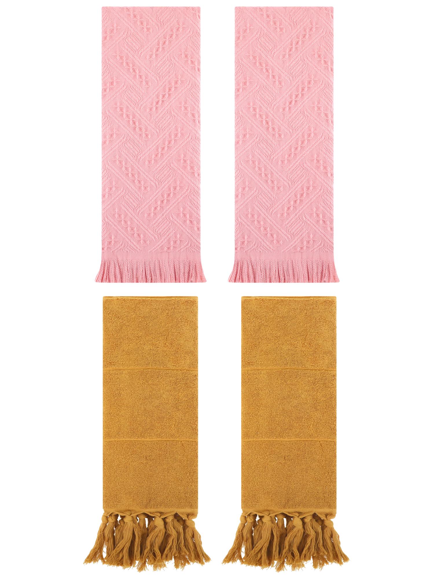 Unique Bargains 4 Pack Elegant Boho Turkish Hand Towels Yellow/Pink 14"x30"/13"x29"