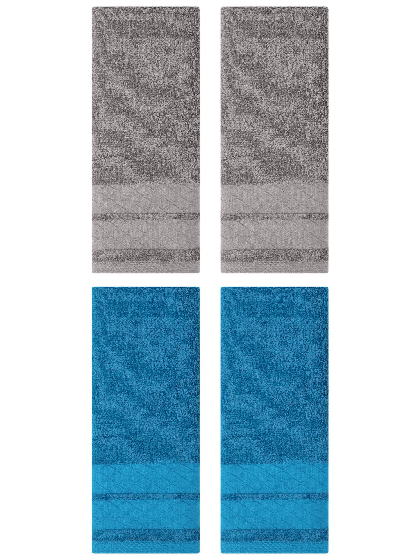 Unique Bargains 4 Pack Geometry Pattern Cotton Soft Hand Towels Blue/Grey 14" x 30"