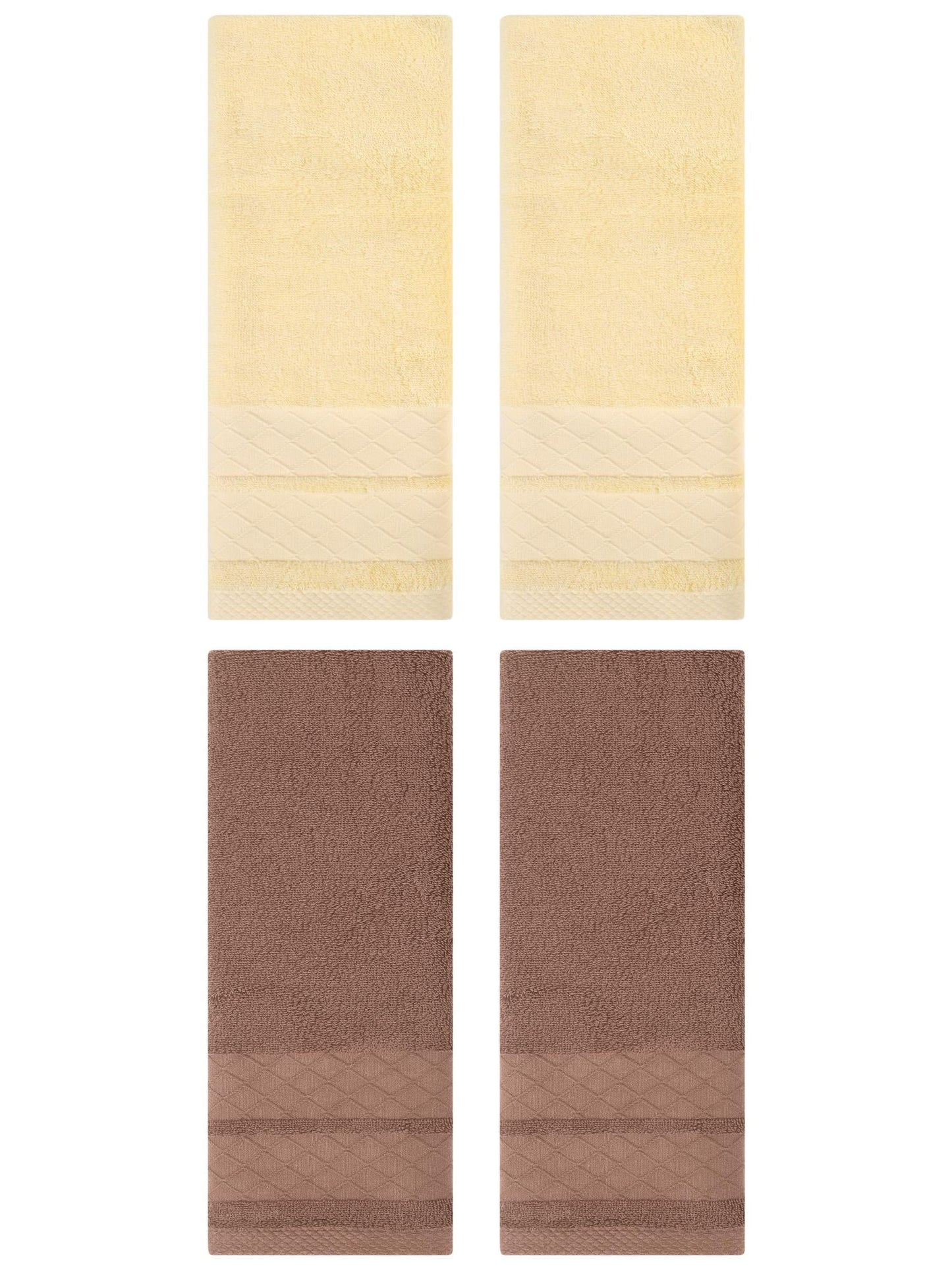 Unique Bargains 4 Pack Geometry Pattern Cotton Soft Hand Towels Brown/Cream 14" x 30"