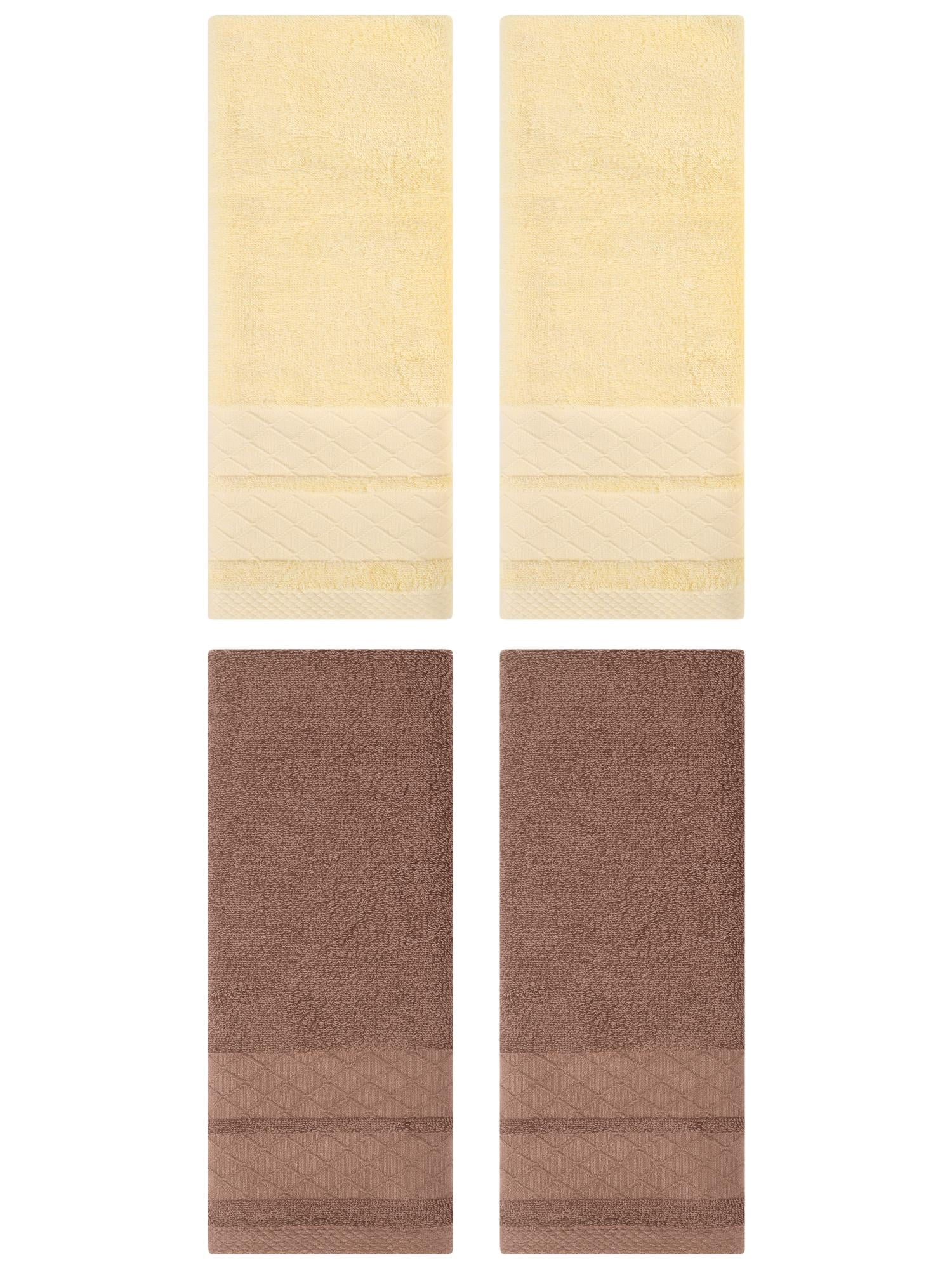 Unique Bargains 4 Pack Geometry Pattern Cotton Soft Hand Towels Brown/Cream 14" x 30"