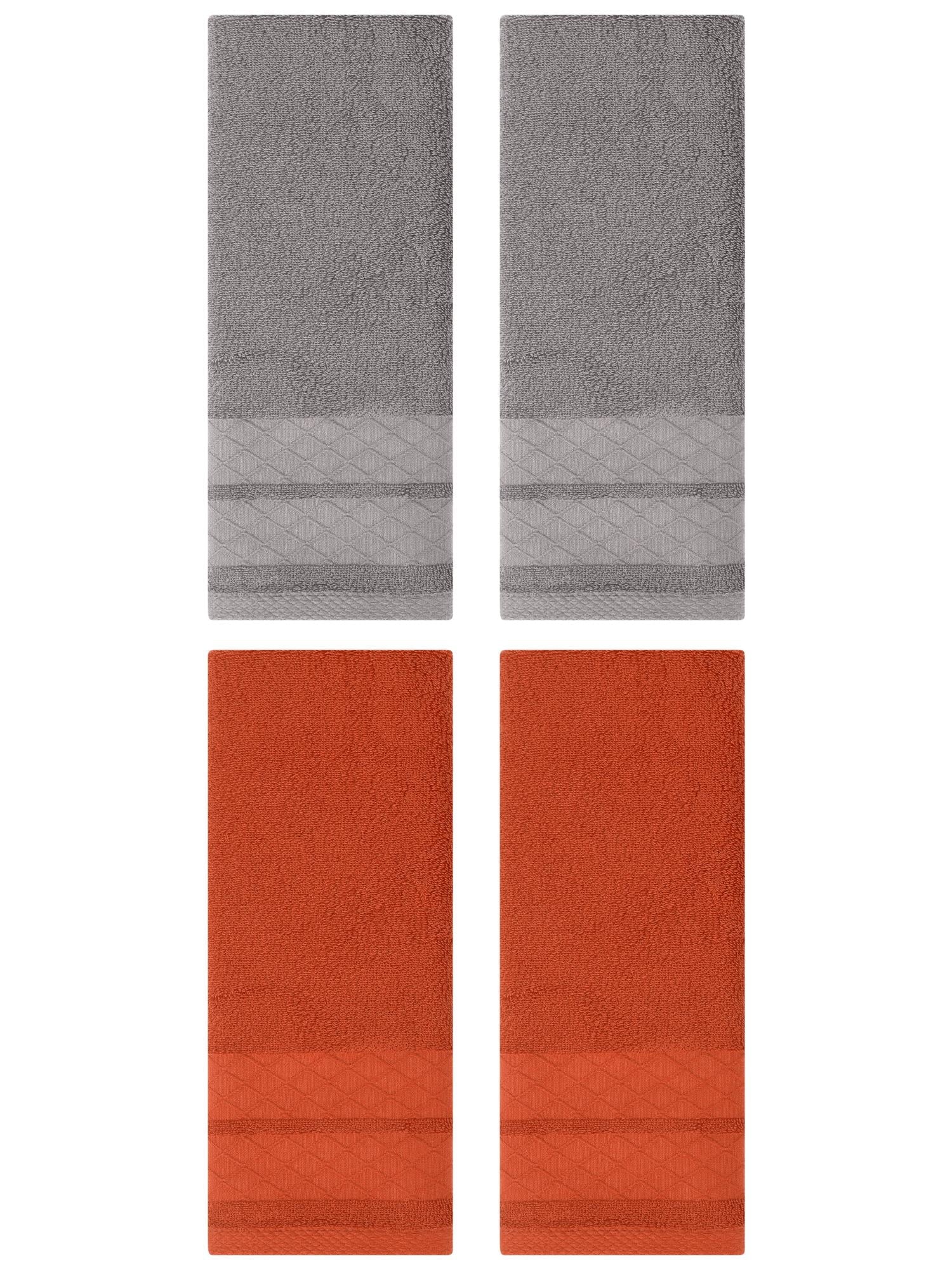 Unique Bargains 4 Pack Geometry Pattern Cotton Soft Hand Towels Grey/Coral 14" x 30"