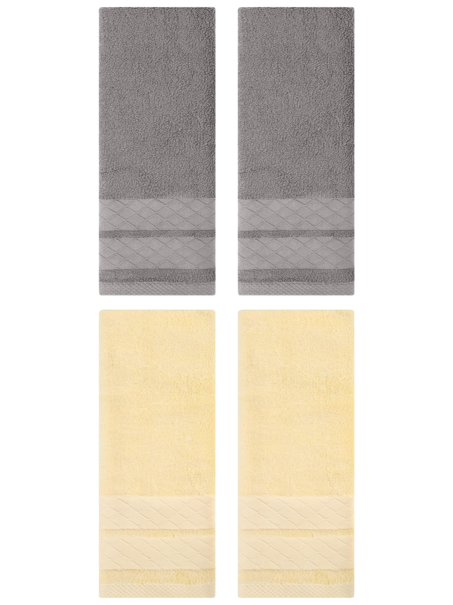 Unique Bargains 4 Pack Geometry Pattern Cotton Soft Hand Towels Grey/Cream 14" x 30"