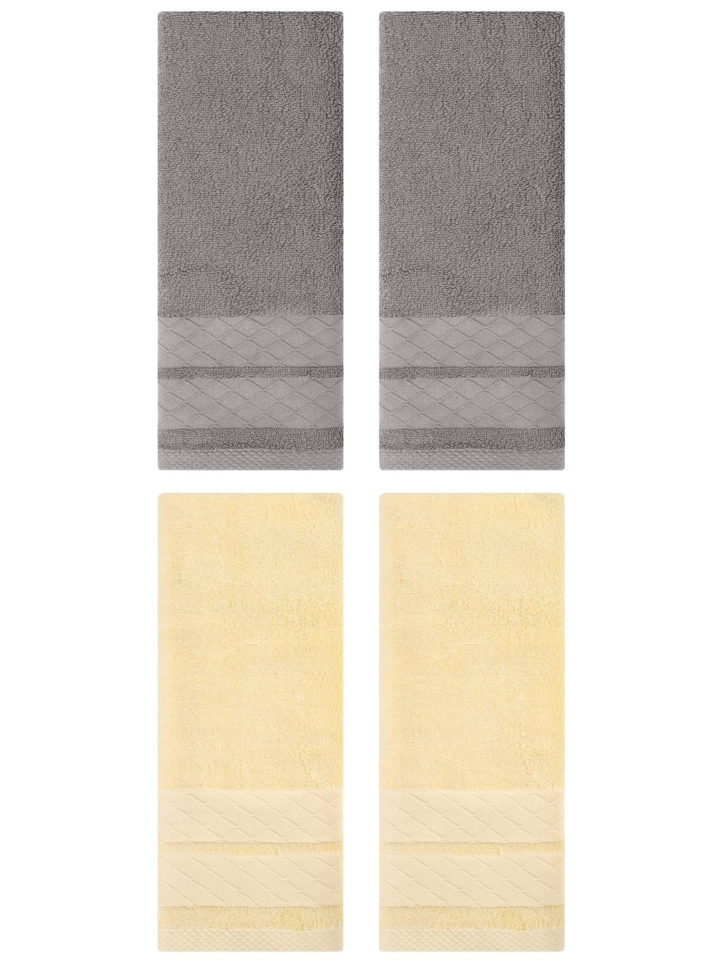 Unique Bargains 4 Pack Geometry Pattern Cotton Soft Hand Towels Brown/Coral 14" x 30"
